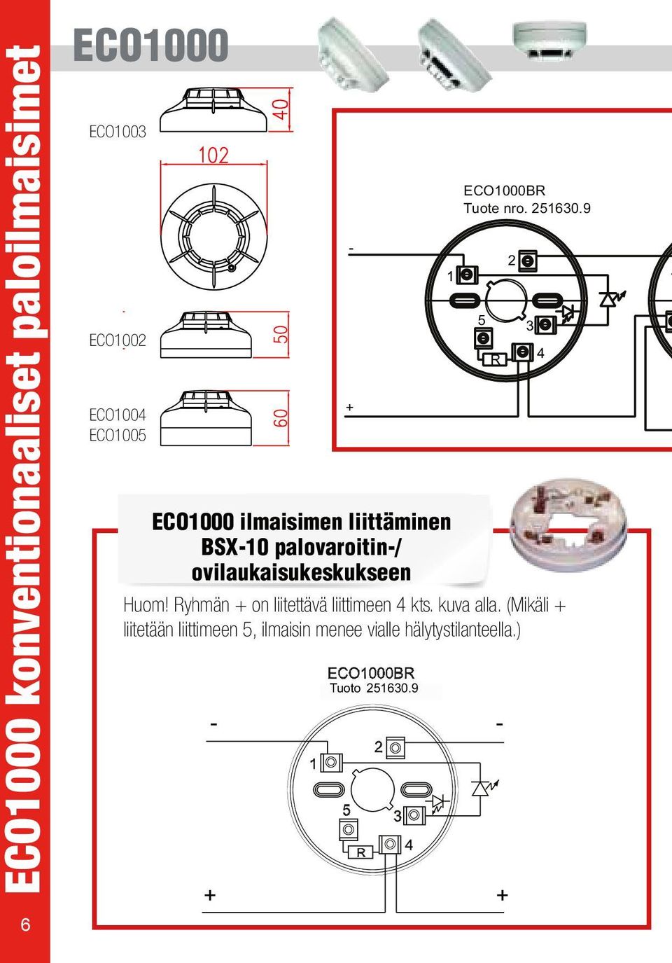 Om EO00 anslutningen av plus () görs på skruv går detektorn sönder vid larm EO00 R EO000 ilmaisimen liittäminen BSX0