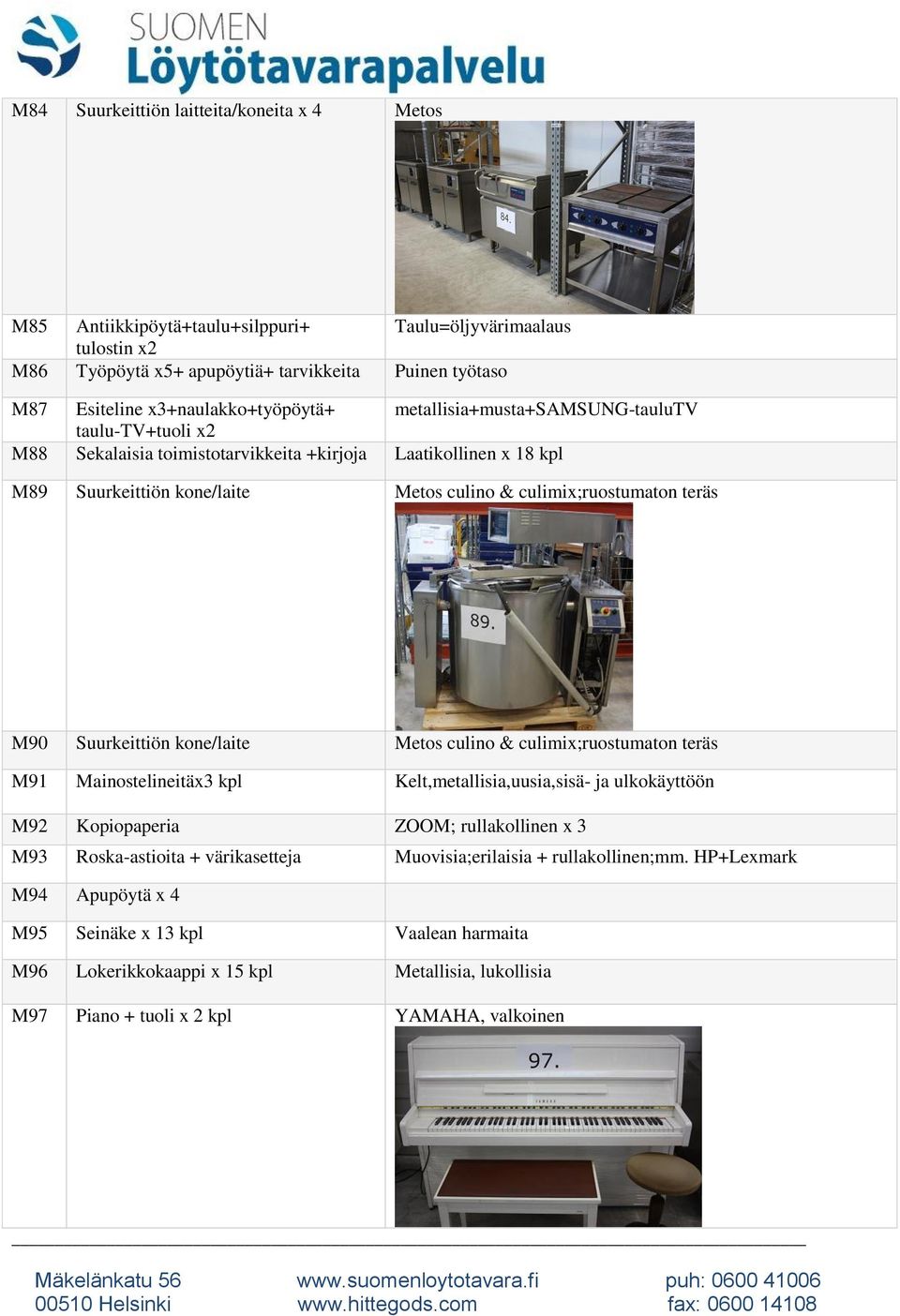 culimix;ruostumaton teräs M90 Suurkeittiön kone/laite Metos culino & culimix;ruostumaton teräs M91 Mainostelineitäx3 kpl Kelt,metallisia,uusia,sisä- ja ulkokäyttöön M92 Kopiopaperia ZOOM;