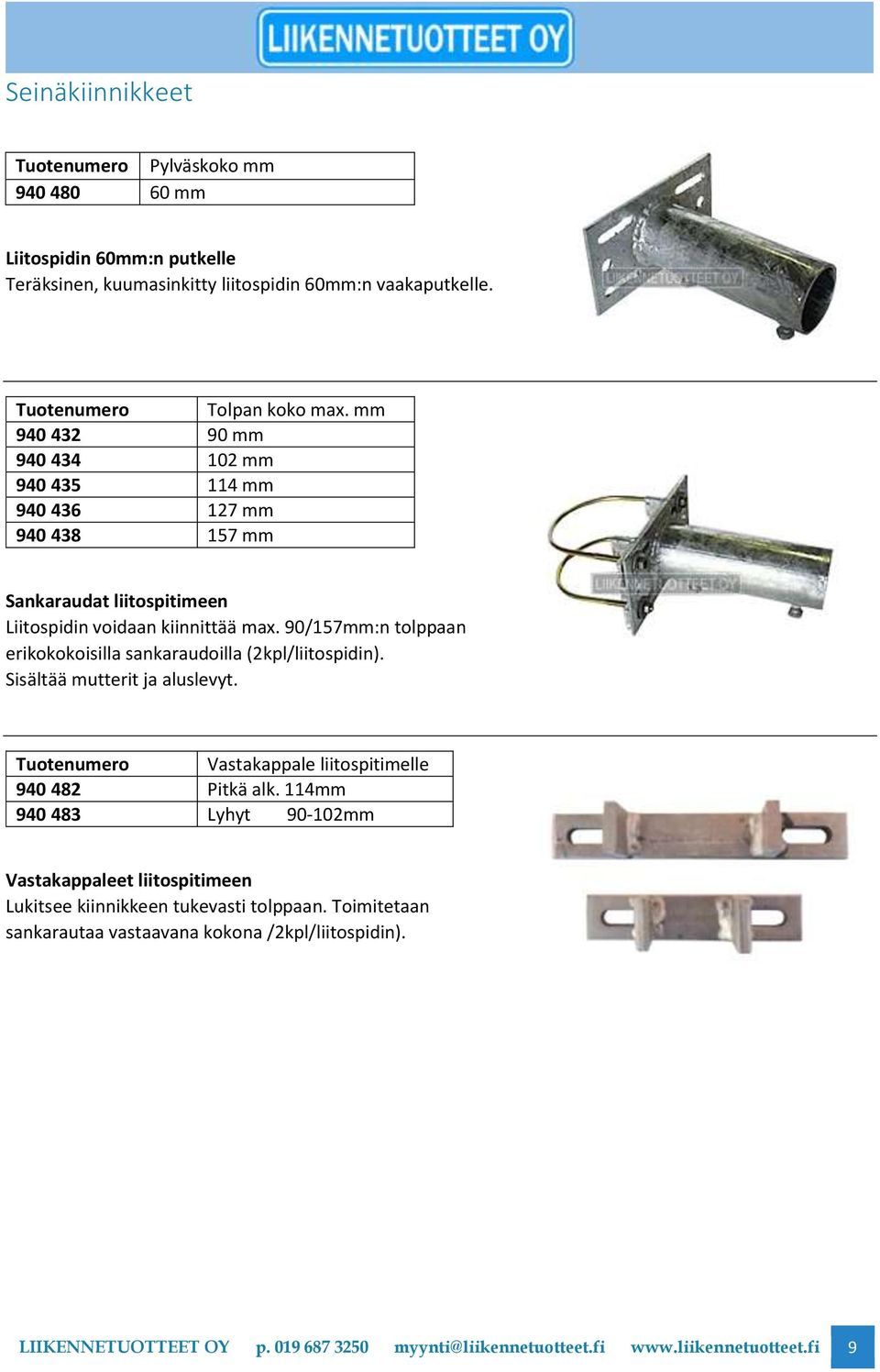 90/157mm:n tolppaan erikokokoisilla sankaraudoilla (2kpl/liitospidin). Sisältää mutterit ja aluslevyt. Vastakappale liitospitimelle 940 482 Pitkä alk.