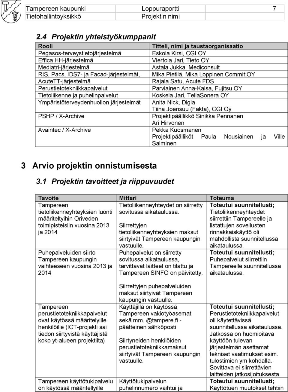 Tietoliikenne ja puhelinpalvelut Ympäristöterveydenhuollon järjestelmät PSHP / X-Archive Avaintec / X-Archive Titteli, nimi ja taustaorganisaatio Eskola Kirsi, CGI OY Viertola Jari, Tieto OY Astala