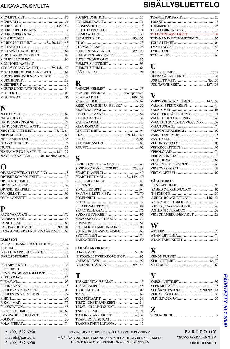 .. 161 MOOTTORIKONDENSAATTORIT... 29 MUISTIKORTIT... 128 MUISTIPIIRIT... 7 MUSTESUIHKUPATRUUNAT... 134 MUTTERIT... 103 MUUNTAJAT... 106 N N-LIITTIMET... 76, 67 NAPARUUVIT... 182 NATRIUMHYDROKSIDI.