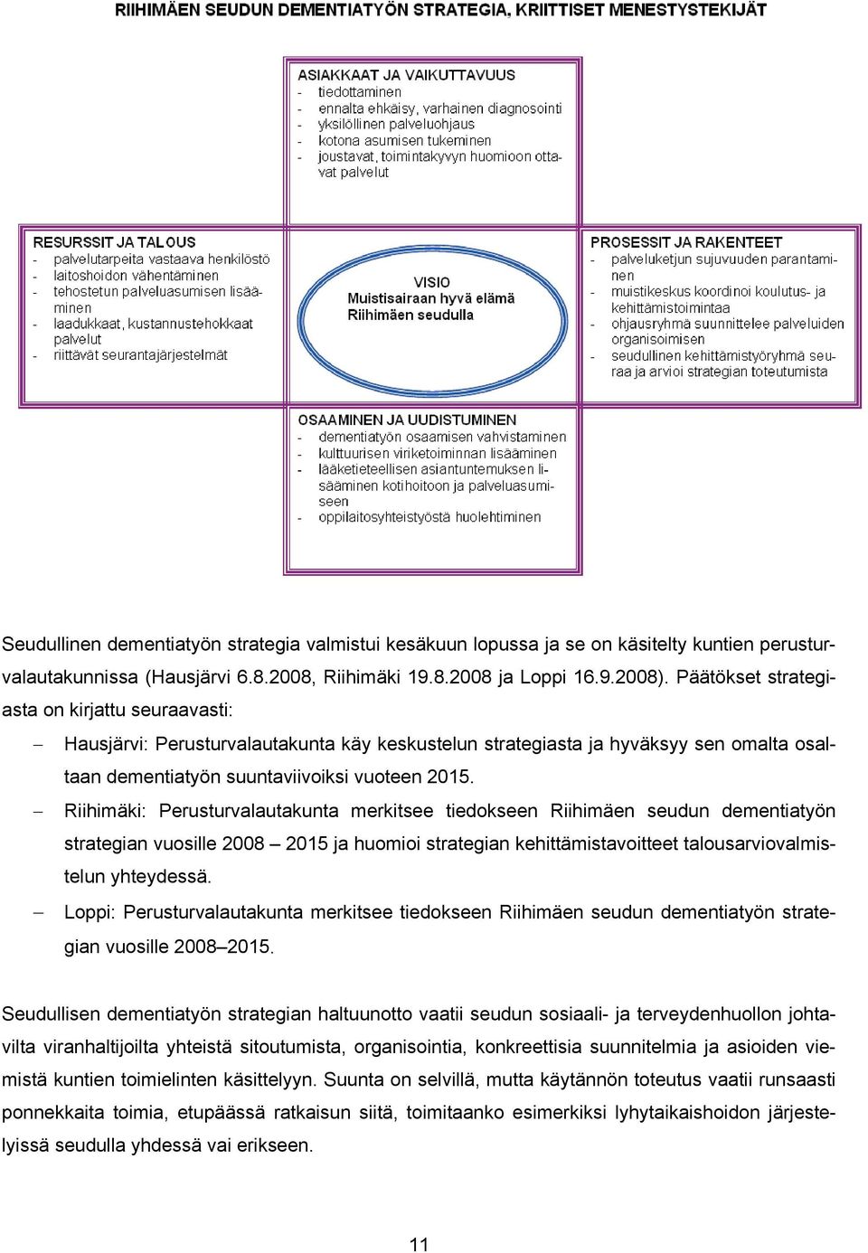 Riihimäki: Perusturvalautakunta merkitsee tiedokseen Riihimäen seudun dementiatyön strategian vuosille 2008 2015 ja huomioi strategian kehittämistavoitteet talousarviovalmistelun yhteydessä.