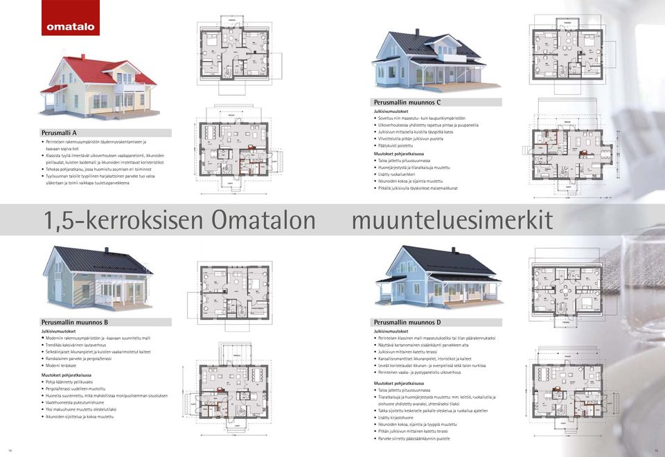 yläkertaan ja toimii vaikkapa tuuletusparvekkeena Julkisivumuutokset Soveltuu niin maaseutu- kuin kaupunkiympäristöön Ulkoverhouksessa yhdistetty rapattua pintaa ja puupaneelia Julkisivun mittaisella