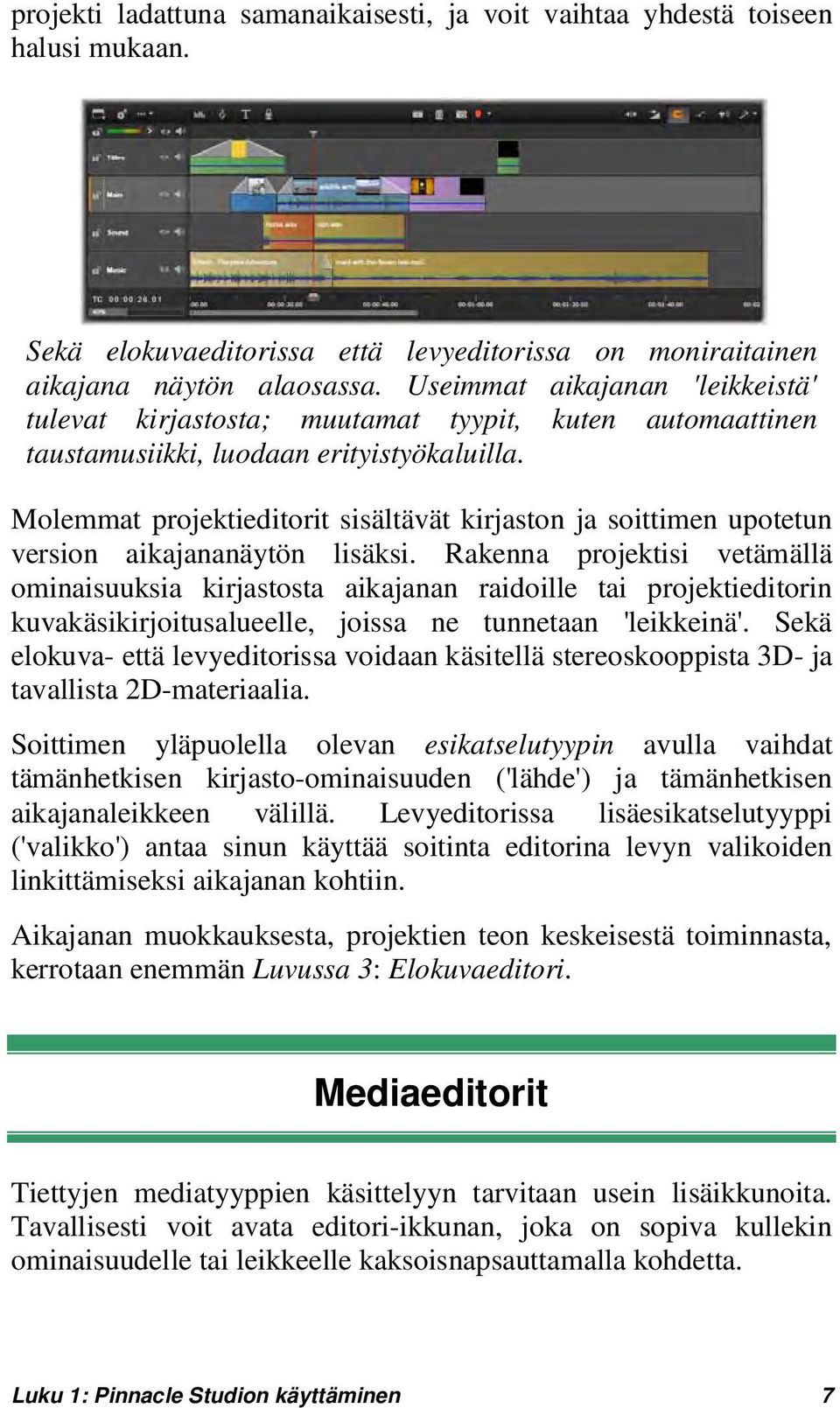 Molemmat projektieditorit sisältävät kirjaston ja soittimen upotetun version aikajananäytön lisäksi.