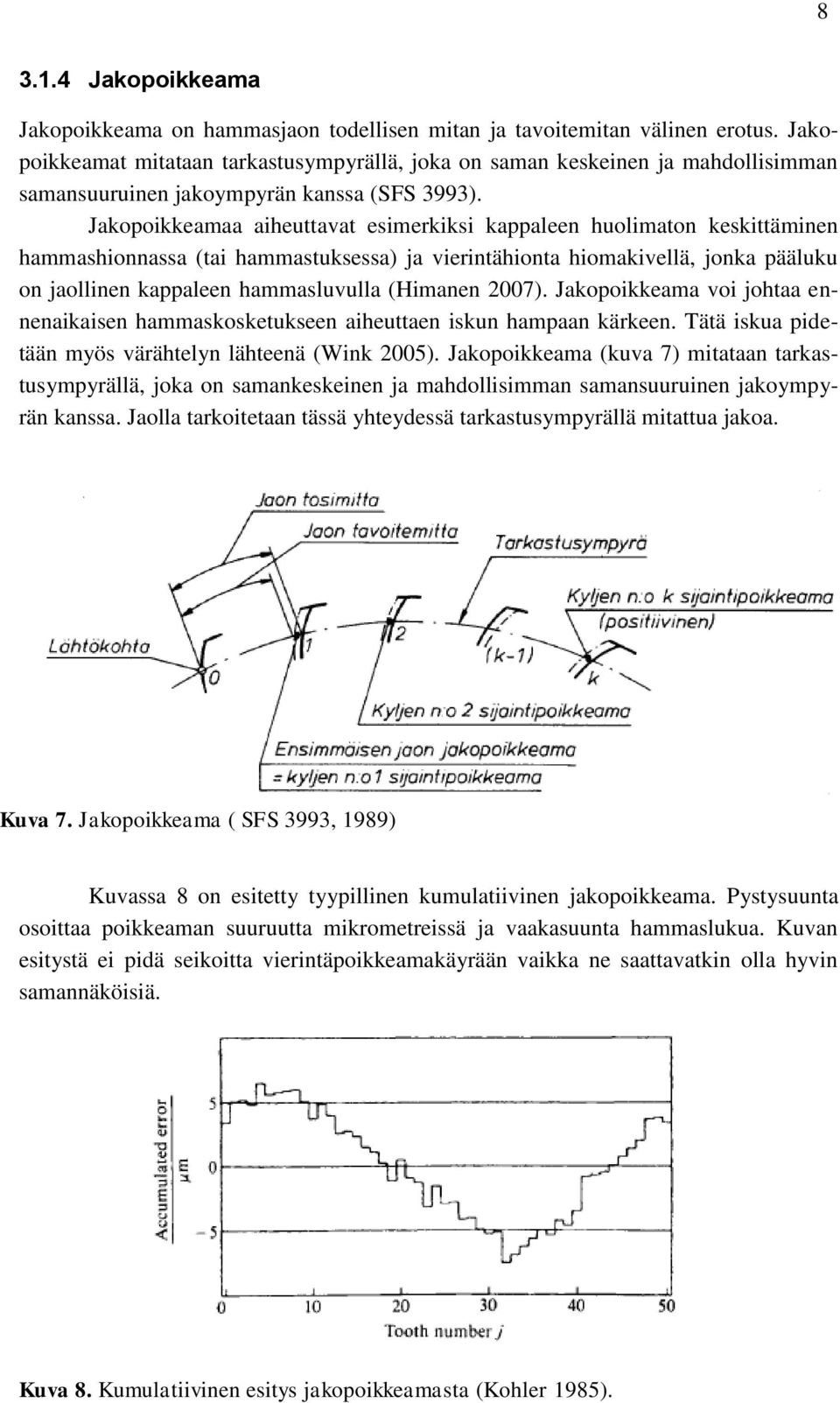 Jakopoikkeamaa aiheuttavat esimerkiksi kappaleen huolimaton keskittäminen hammashionnassa (tai hammastuksessa) ja vierintähionta hiomakivellä, jonka pääluku on jaollinen kappaleen hammasluvulla