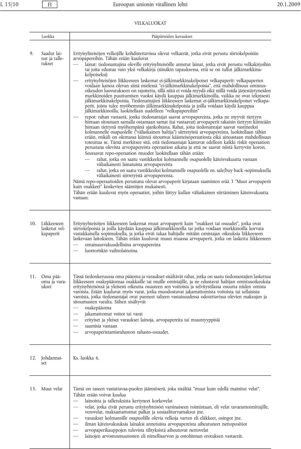 Tähän erään kuuluvat lainat: tiedonantajina oleville erityisyhteisöille annetut lainat, jotka eivät perustu velkakirjoihin tai joita edustaa vain yksi velkakirja (siinäkin tapauksessa, että se on