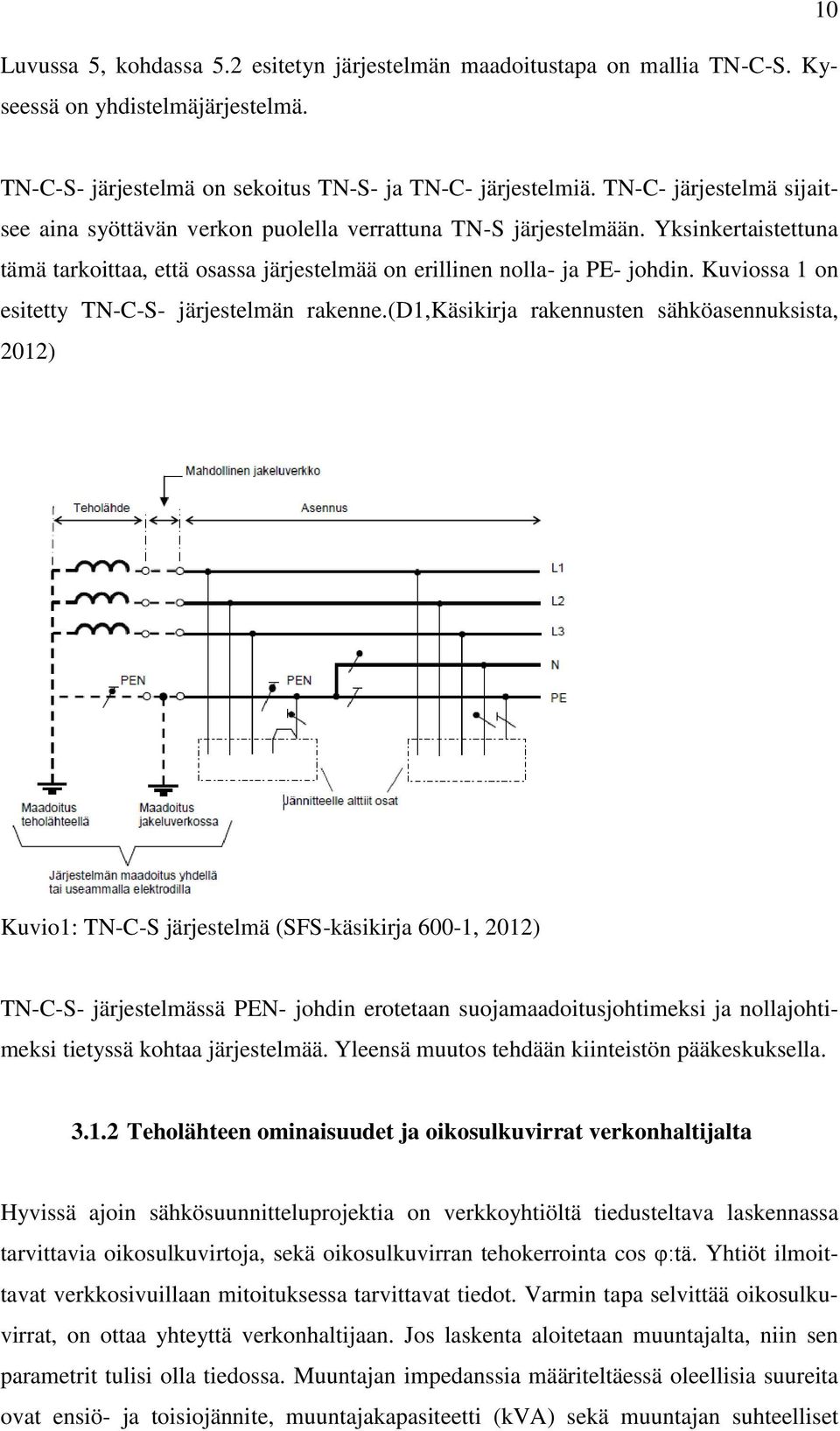 Kuviossa 1 on esitetty TN-C-S- järjestelmän rakenne.