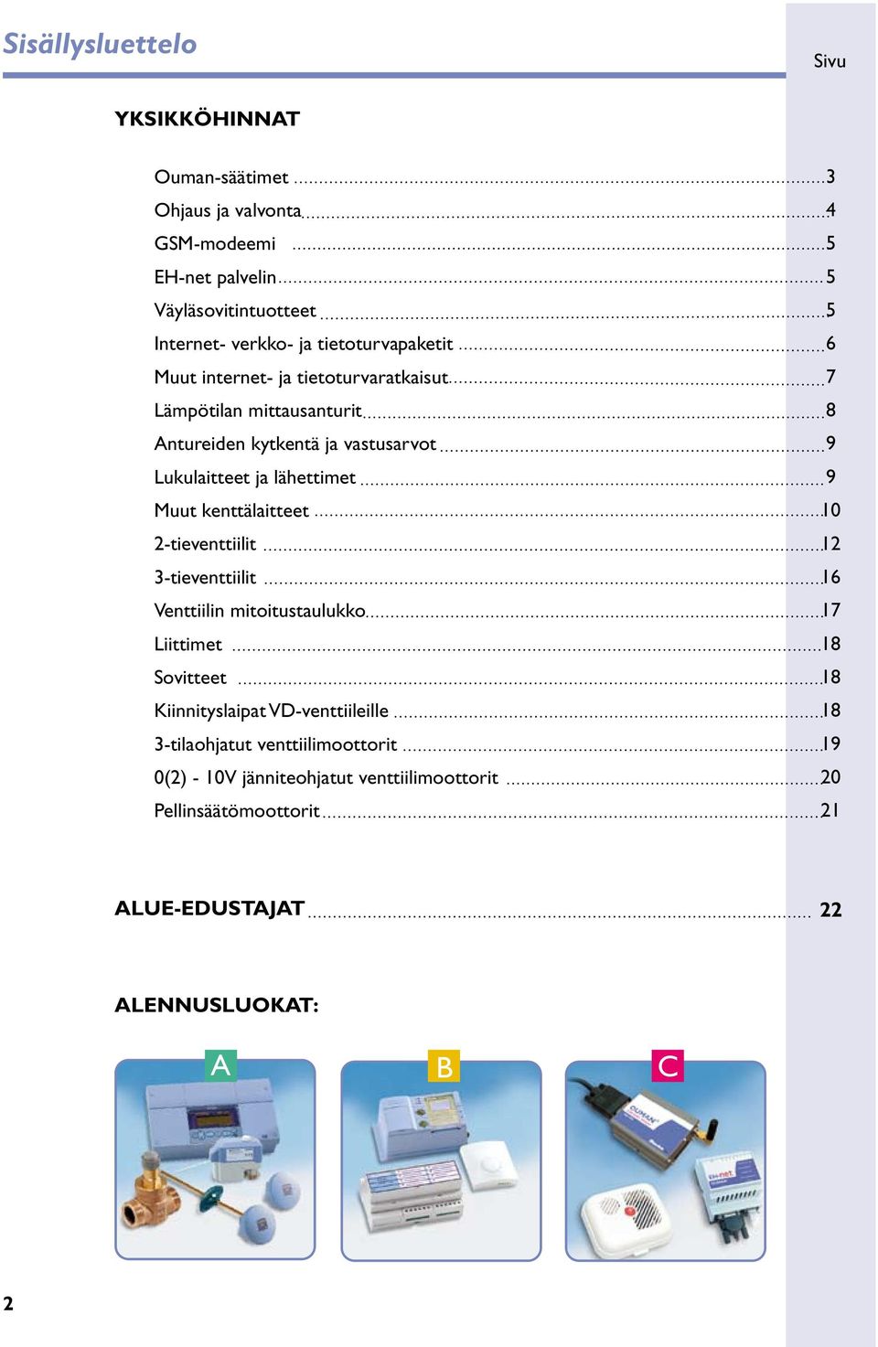 kenttälaitteet 2-tieventtiilit 3-tieventtiilit Venttiilin mitoitustaulukko Liittimet Sovitteet Kiinnityslaipat VD-venttiileille 3-tilaohjatut