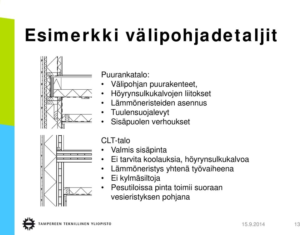 Valmis sisäpinta Ei tarvita koolauksia, höyrynsulkukalvoa Lämmöneristys yhtenä