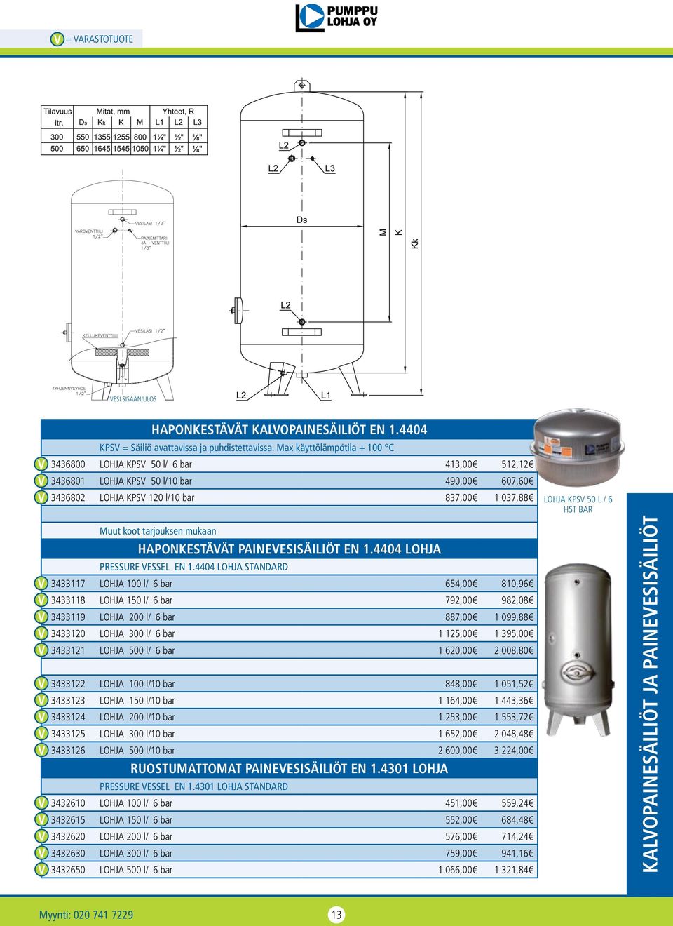 HAPONKESTÄVÄT PAINEVESISÄILIÖT EN 1.4404 LOHJA PRESSURE VESSEL EN 1.