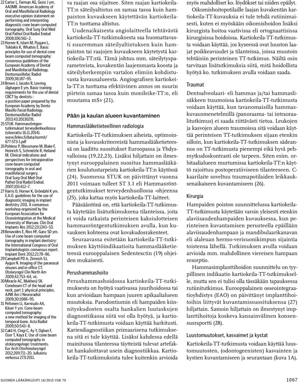 Basic principles for use of dental cone beam computed tomography: consensus guidelines of the European Academy of Dental and Maxillofacial Radiology. Dentomaxillofac Radiol 2009;38:187 95.