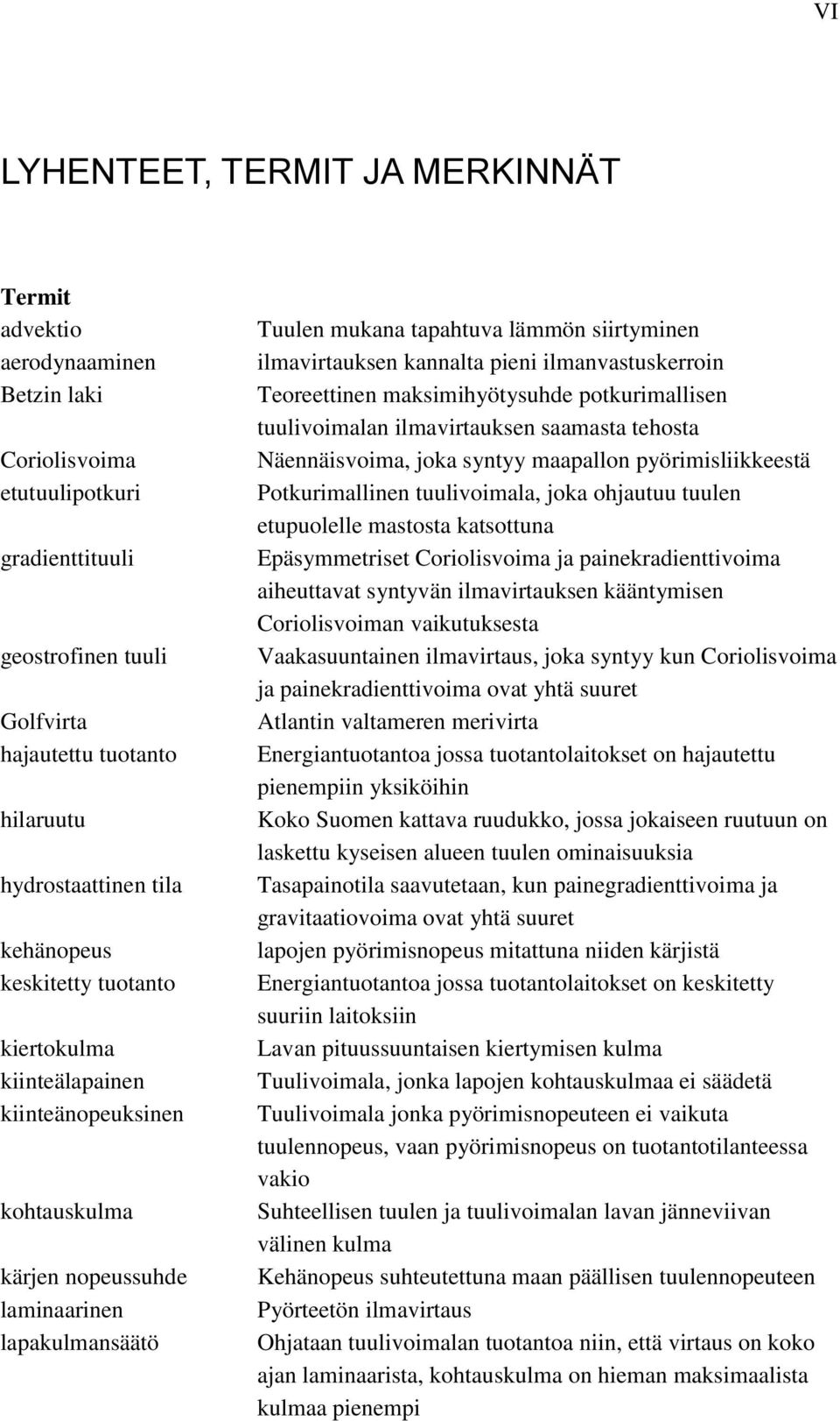 ilmavirtauksen kannalta pieni ilmanvastuskerroin Teoreettinen maksimihyötysuhde potkurimallisen tuulivoimalan ilmavirtauksen saamasta tehosta Näennäisvoima, joka syntyy maapallon pyörimisliikkeestä