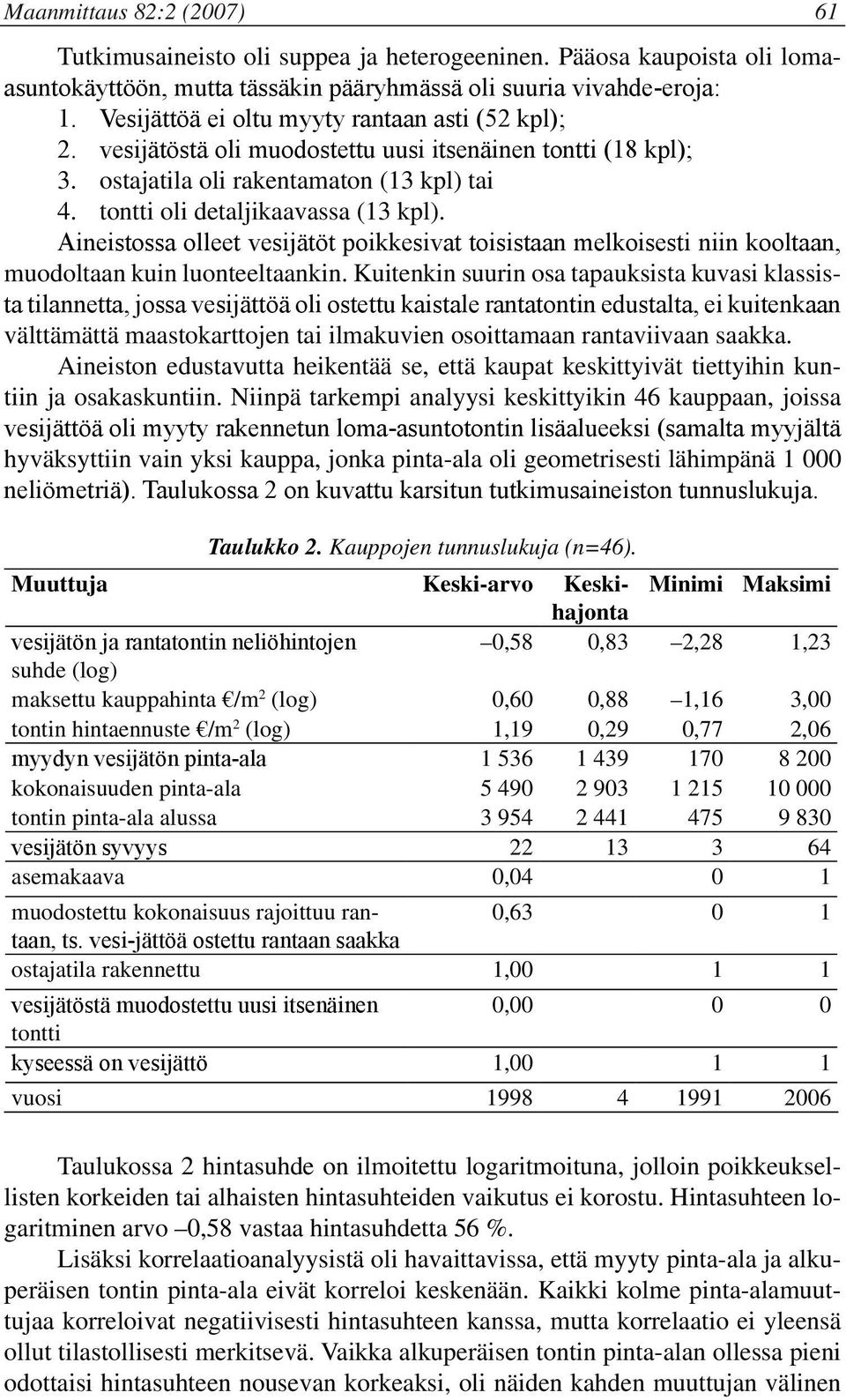 Aineistossa olleet vesijätöt poikkesivat toisistaan melkoisesti niin kooltaan, muodoltaan kuin luonteeltaankin.