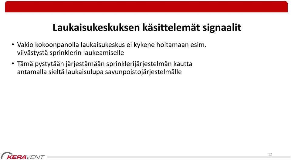 viivästystä sprinklerin laukeamiselle Tämä pystytään