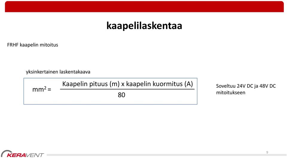 Kaapelin pituus (m) x kaapelin kuormitus