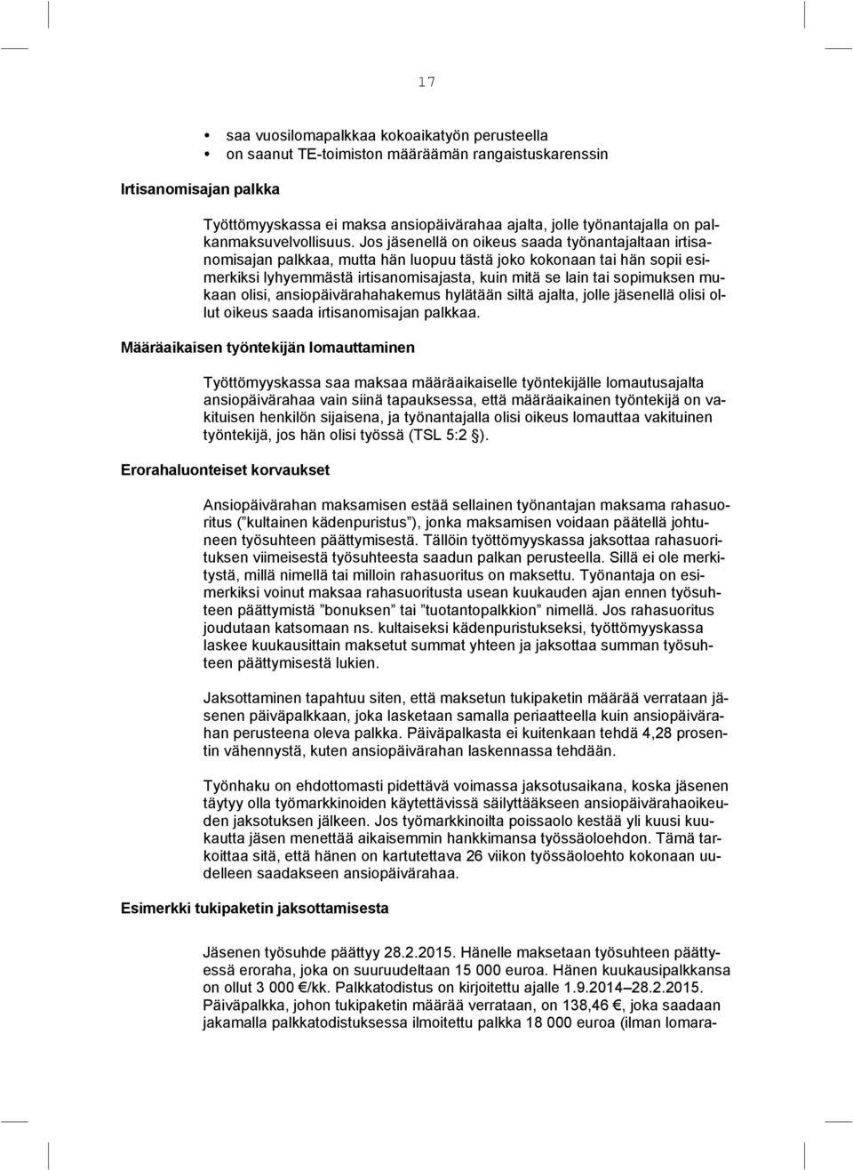 Jos jäsenellä on oikeus saada työnantajaltaan irtisanomisajan palkkaa, mutta hän luopuu tästä joko kokonaan tai hän sopii esimerkiksi lyhyemmästä irtisanomisajasta, kuin mitä se lain tai sopimuksen