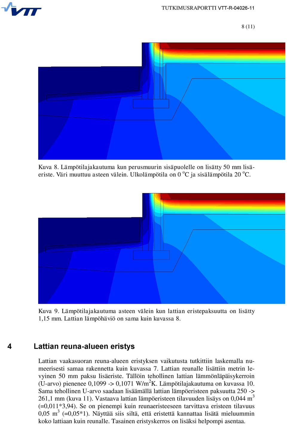 4 Lattian reuna-alueen eristys Lattian vaakasuoran reuna-alueen eristyksen vaikutusta tutkittiin laskemalla numeerisesti samaa rakennetta kuin kuvassa 7.