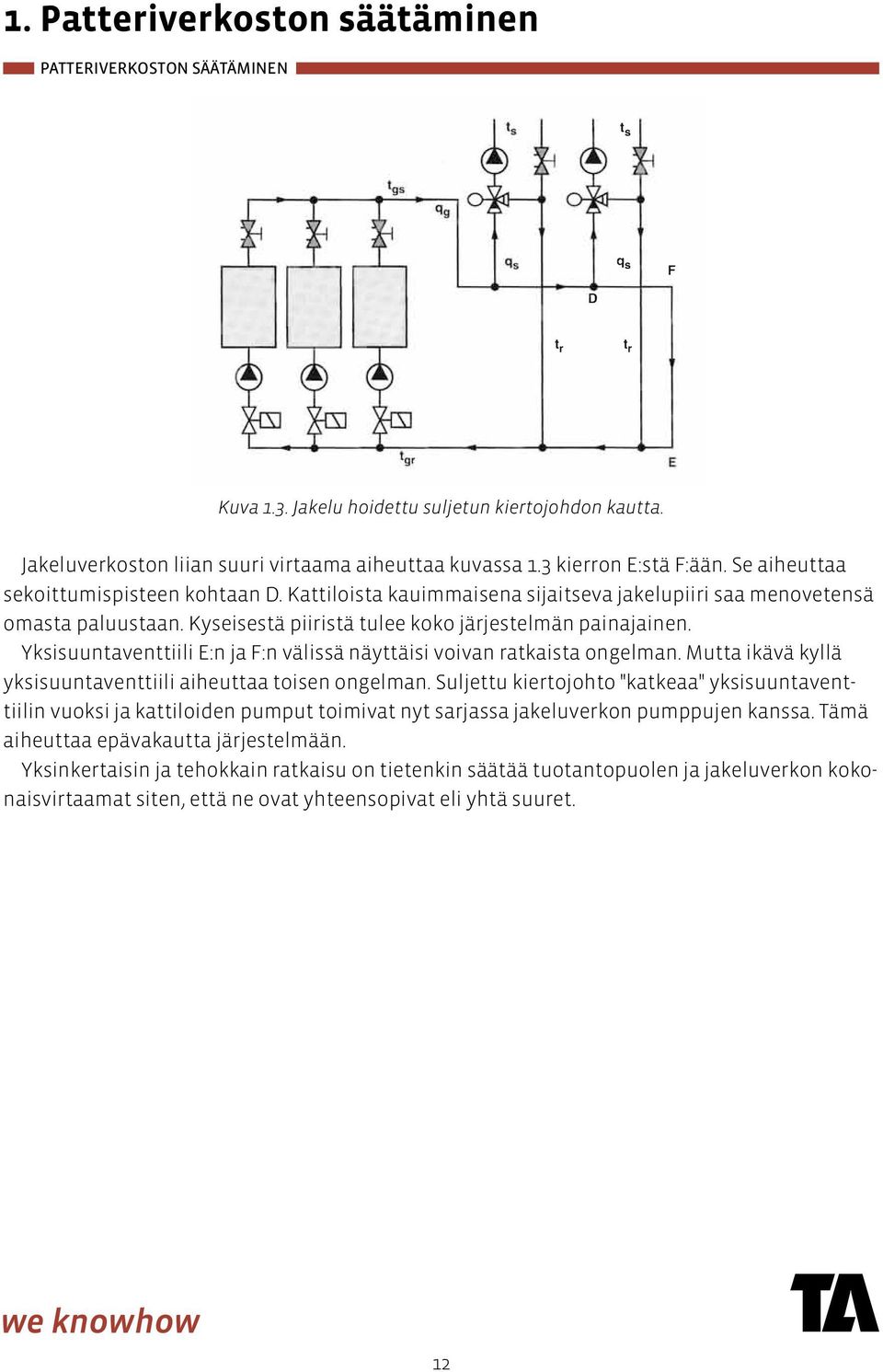 Kattiloista kauimmaisena sijaitseva jakelupiiri saa menovetensä omasta paluustaan. lakeluverkoston Kyseisestä liian piiristä suuri virtaama tulee koko aiheuttaa järjestelmän kuvassa painajainen. 1.