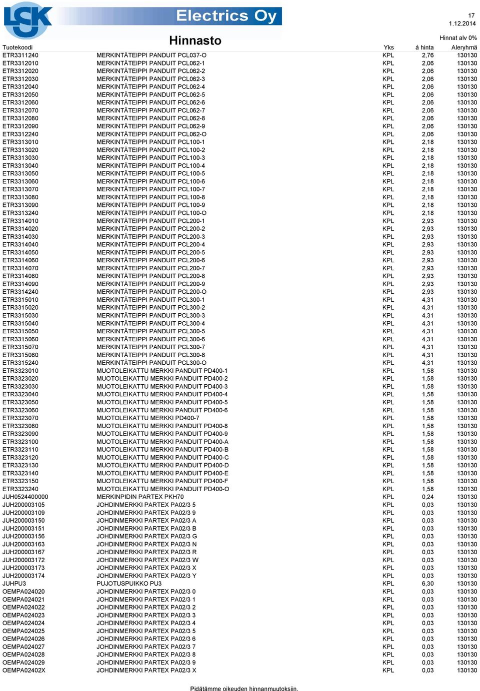 ERKINTÄTEIPPI PANDUIT PCL062-7 2,06 130130 ETR3312080 ERKINTÄTEIPPI PANDUIT PCL062-8 2,06 130130 ETR3312090 ERKINTÄTEIPPI PANDUIT PCL062-9 2,06 130130 ETR3312240 ERKINTÄTEIPPI PANDUIT PCL062-O 2,06