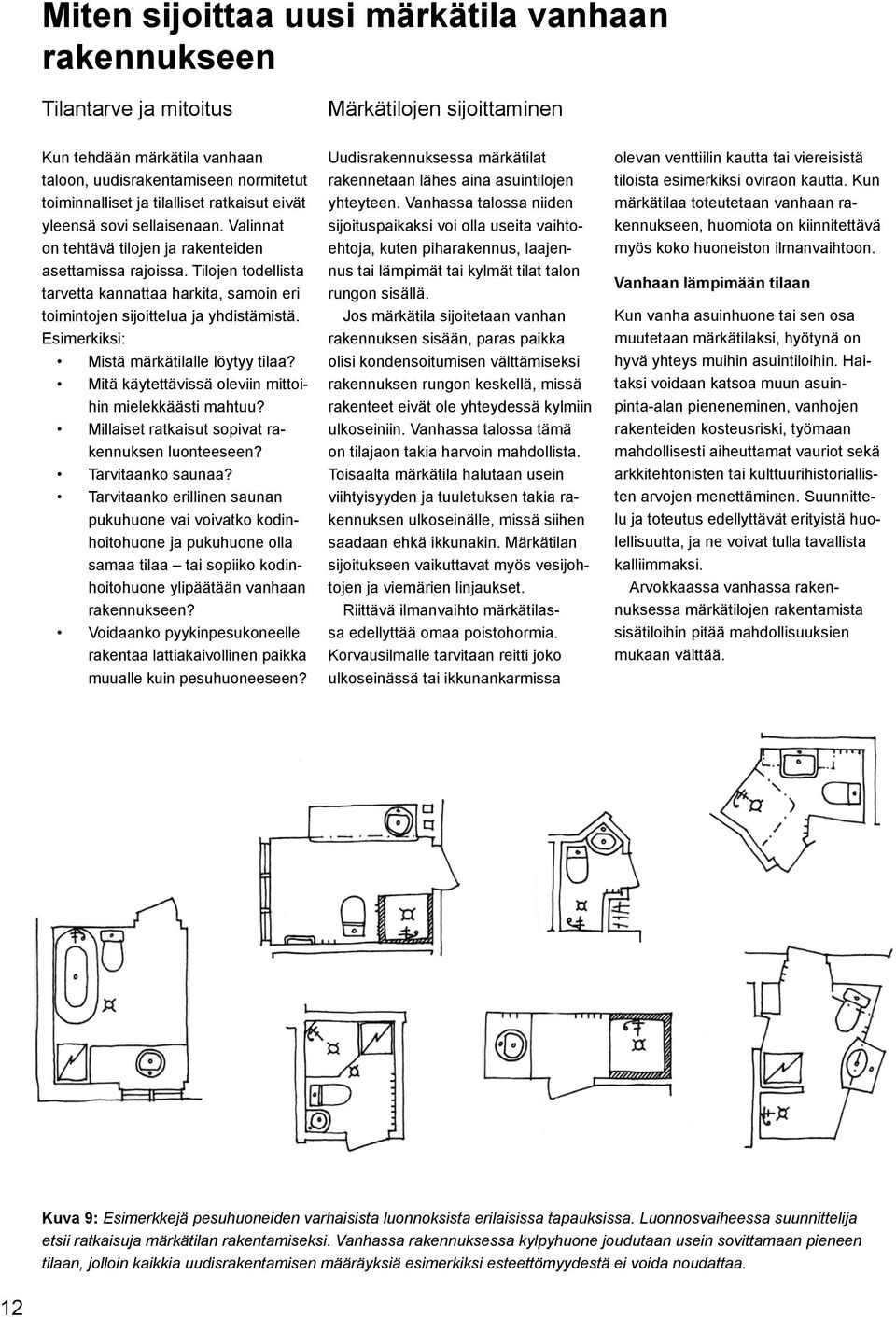 Tilojen todellista tarvetta kannattaa harkita, samoin eri toimintojen sijoittelua ja yhdistämistä. Esimerkiksi: Mistä märkätilalle löytyy tilaa?