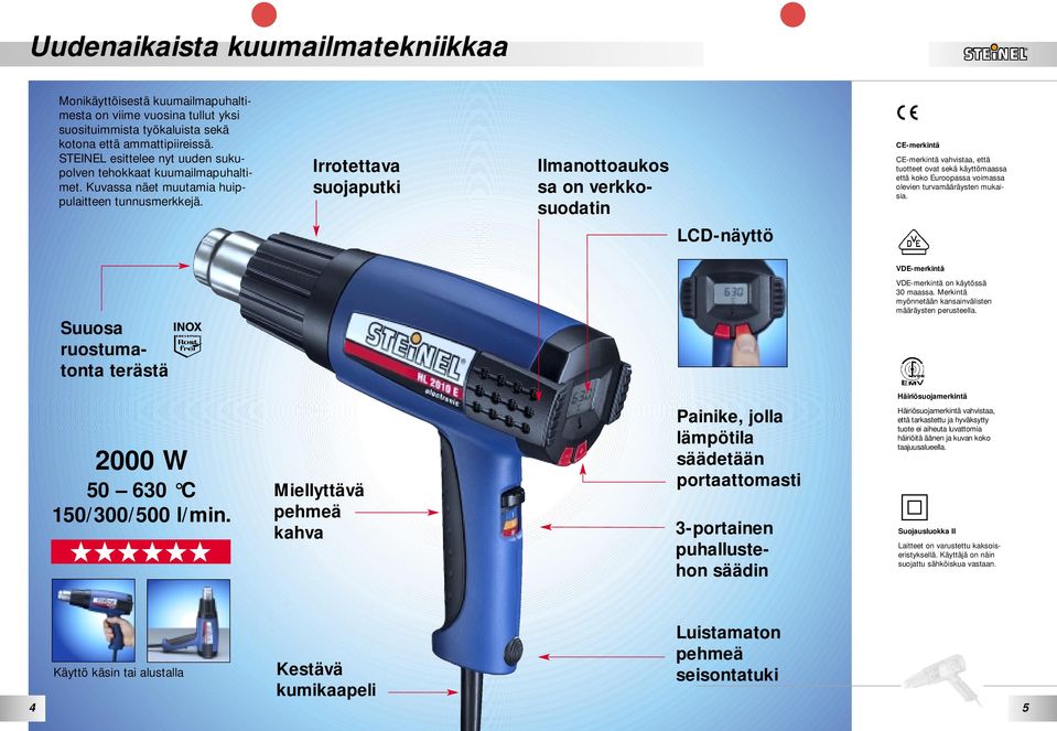 Irrotettava suojaputki Ilmanottoaukos sa on verkkosuodatin CE-merkintä CE-merkintä vahvistaa, että tuotteet ovat sekä käyttömaassa että koko Euroopassa voimassa olevien turvamääräysten mukaisia.