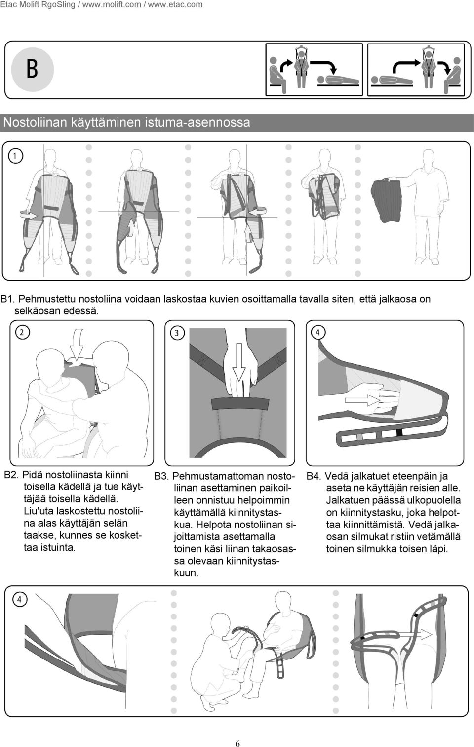 Pehmustamattoman nostoliinan asettaminen paikoilleen onnistuu helpoimmin käyttämällä kiinnitystaskua.