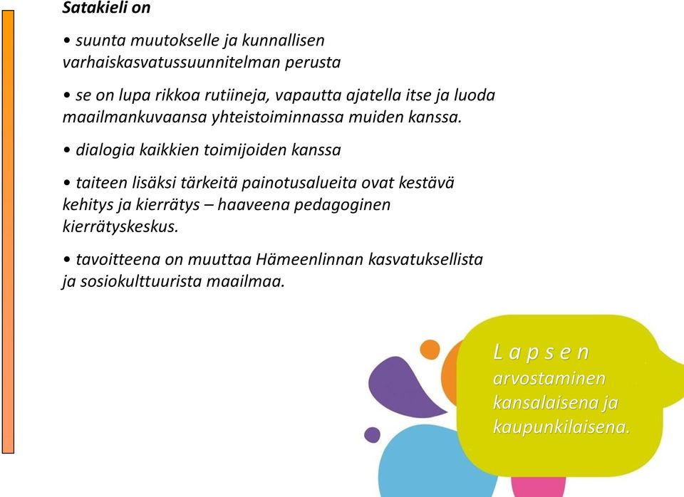 dialogia kaikkien toimijoiden kanssa taiteen lisäksi tärkeitä painotusalueita ovat kestävä kehitys ja kierrätys haaveena