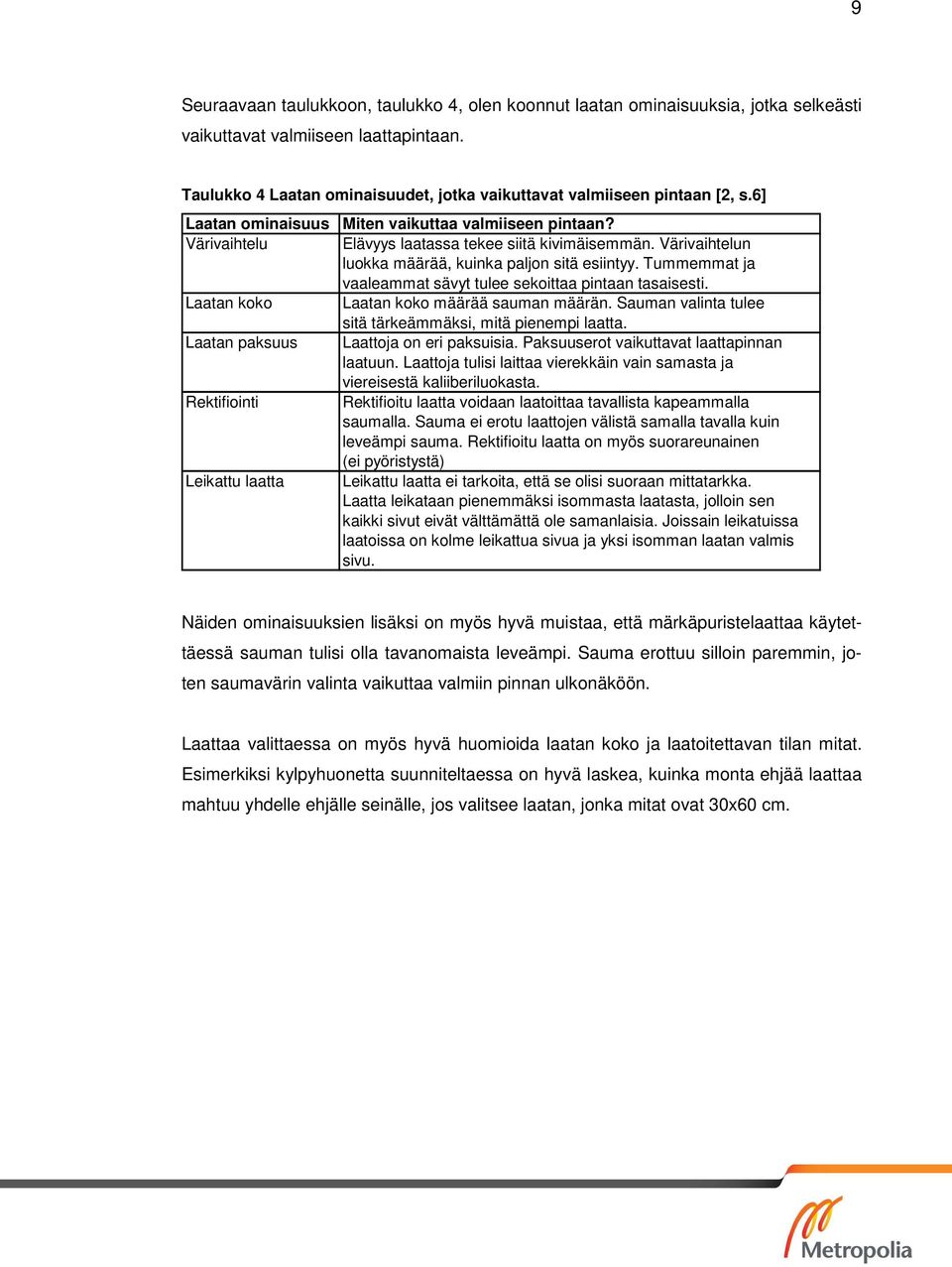 Elävyys laatassa tekee siitä kivimäisemmän. Värivaihtelun luokka määrää, kuinka paljon sitä esiintyy. Tummemmat ja vaaleammat sävyt tulee sekoittaa pintaan tasaisesti.