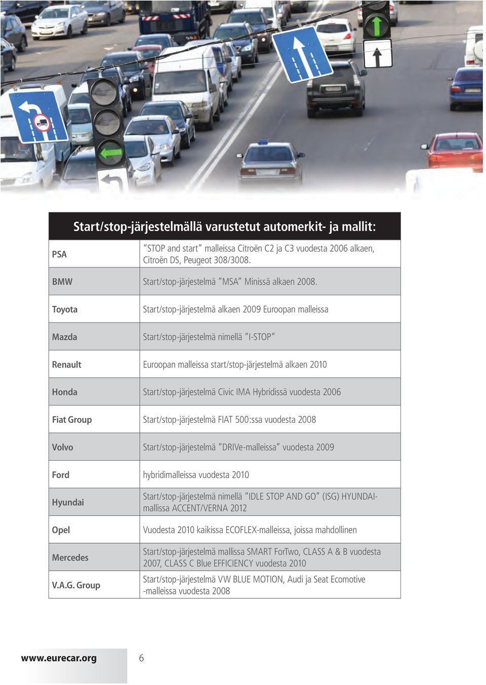 Toyota Mazda Start/stop-järjestelmä alkaen 2009 Euroopan malleissa Start/stop-järjestelmä nimellä I-STOP Renault Euroopan malleissa start/stop-järjestelmä alkaen 2010 Honda Start/stop-järjestelmä