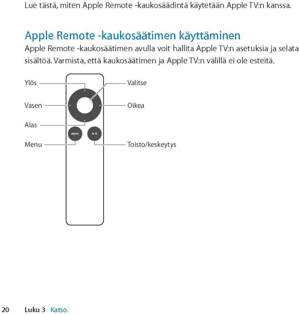 hallita Apple TV:n asetuksia ja selata sisältöä.