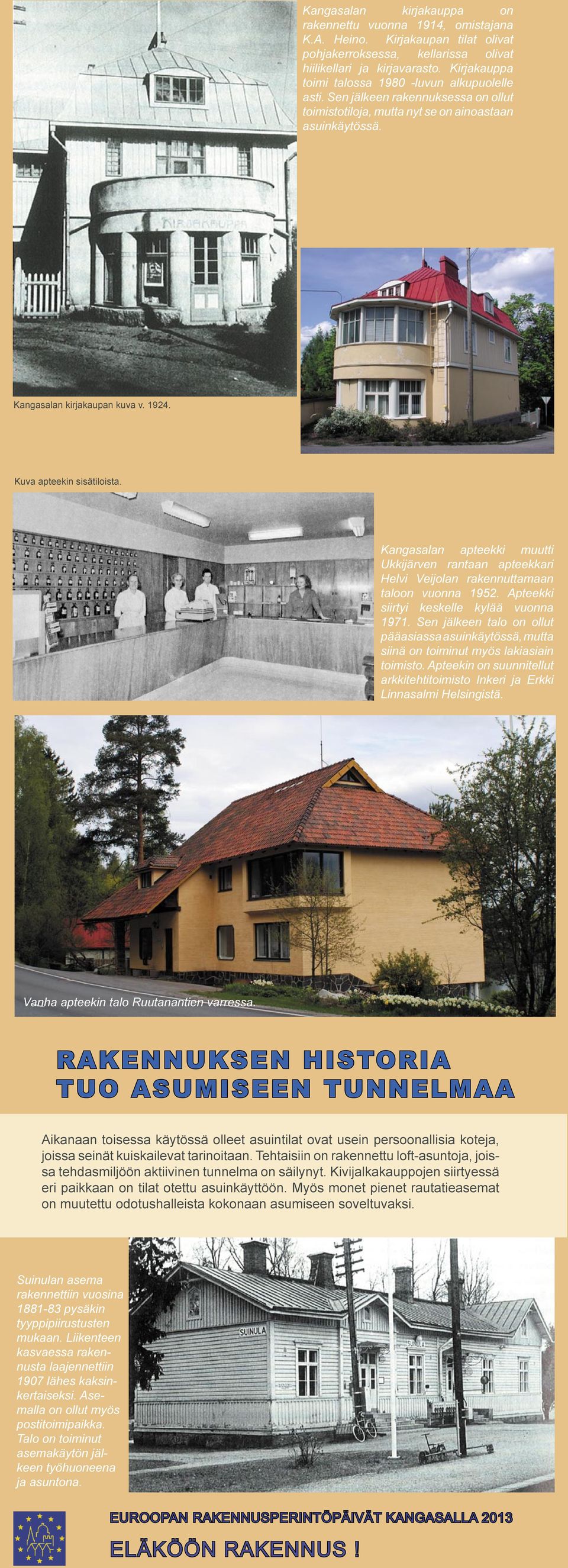 Kuva apteekin sisätiloista. Kangasalan apteekki muutti Ukkijärven rantaan apteekkari Helvi Veijolan rakennuttamaan taloon vuonna 1952. Apteekki siirtyi keskelle kylää vuonna 1971.