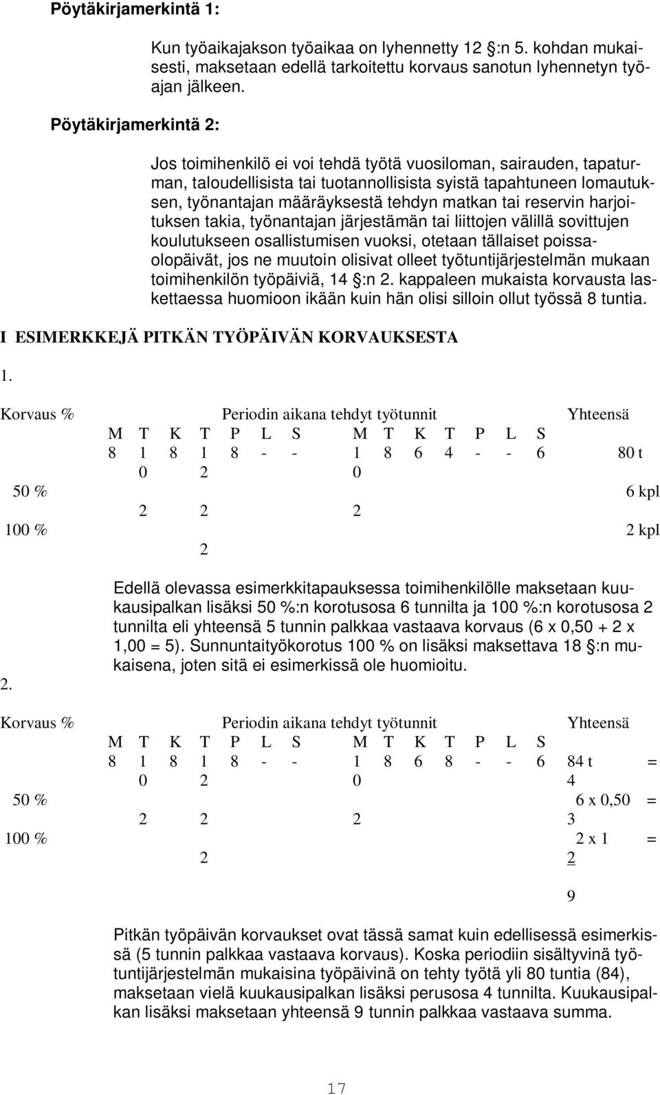 harjoituksen takia, työnantajan järjestämän tai liittojen välillä sovittujen koulutukseen osallistumisen vuoksi, otetaan tällaiset poissaolopäivät, jos ne muutoin olisivat olleet työtuntijärjestelmän