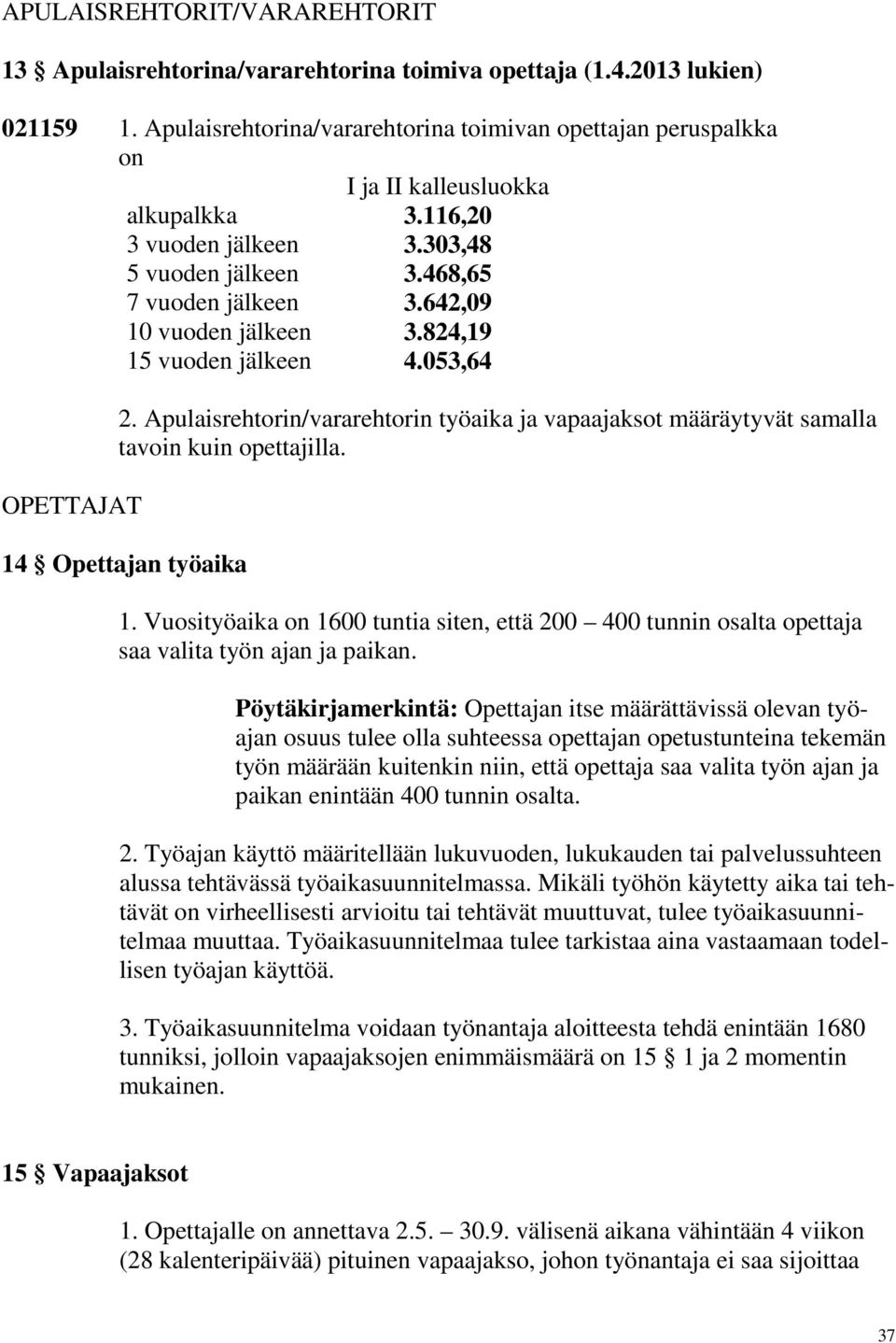 Apulaisrehtorin/vararehtorin työaika ja vapaajaksot määräytyvät samalla tavoin kuin opettajilla. 14 Opettajan työaika 1.