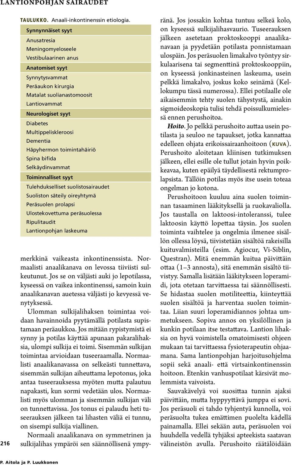 Multippeliskleroosi Dementia Häpyhermon toimintahäiriö Spina bifida Selkäydinvammat Toiminnalliset syyt Tulehdukselliset suolistosairaudet Suoliston säteily oireyhtymä Peräsuolen prolapsi