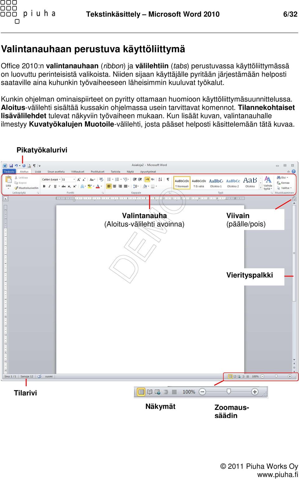 Kunkin ohjelman ominaispiirteet on pyritty ottamaan huomioon käyttöliittymäsuunnittelussa. Aloitus-välilehti sisältää kussakin ohjelmassa usein tarvittavat komennot.