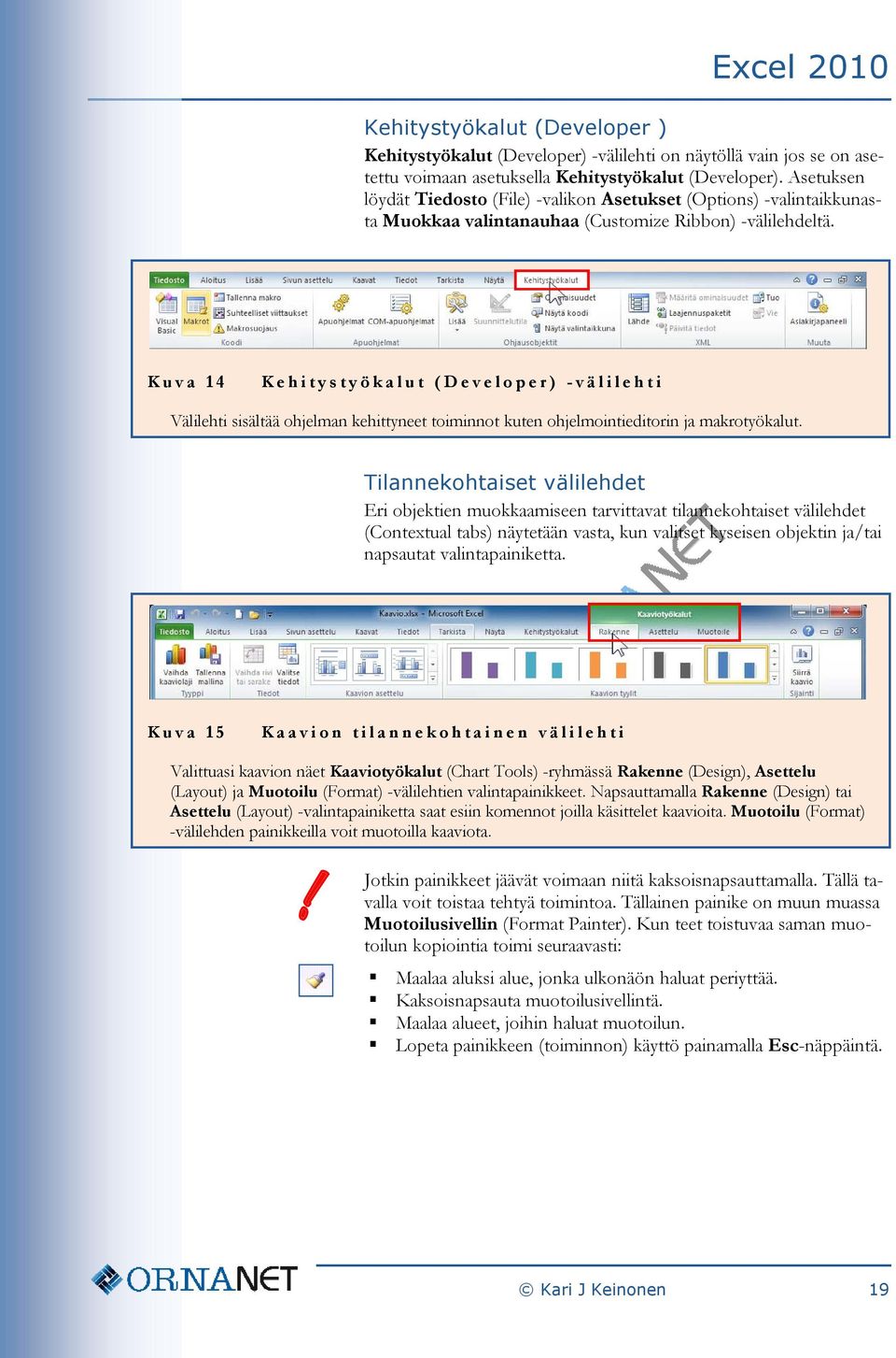 Kuva 14 Kehitystyökalut ( Developer) - välilehti Välilehti sisältää ohjelman kehittyneet toiminnot kuten ohjelmointieditorin ja makrotyökalut.