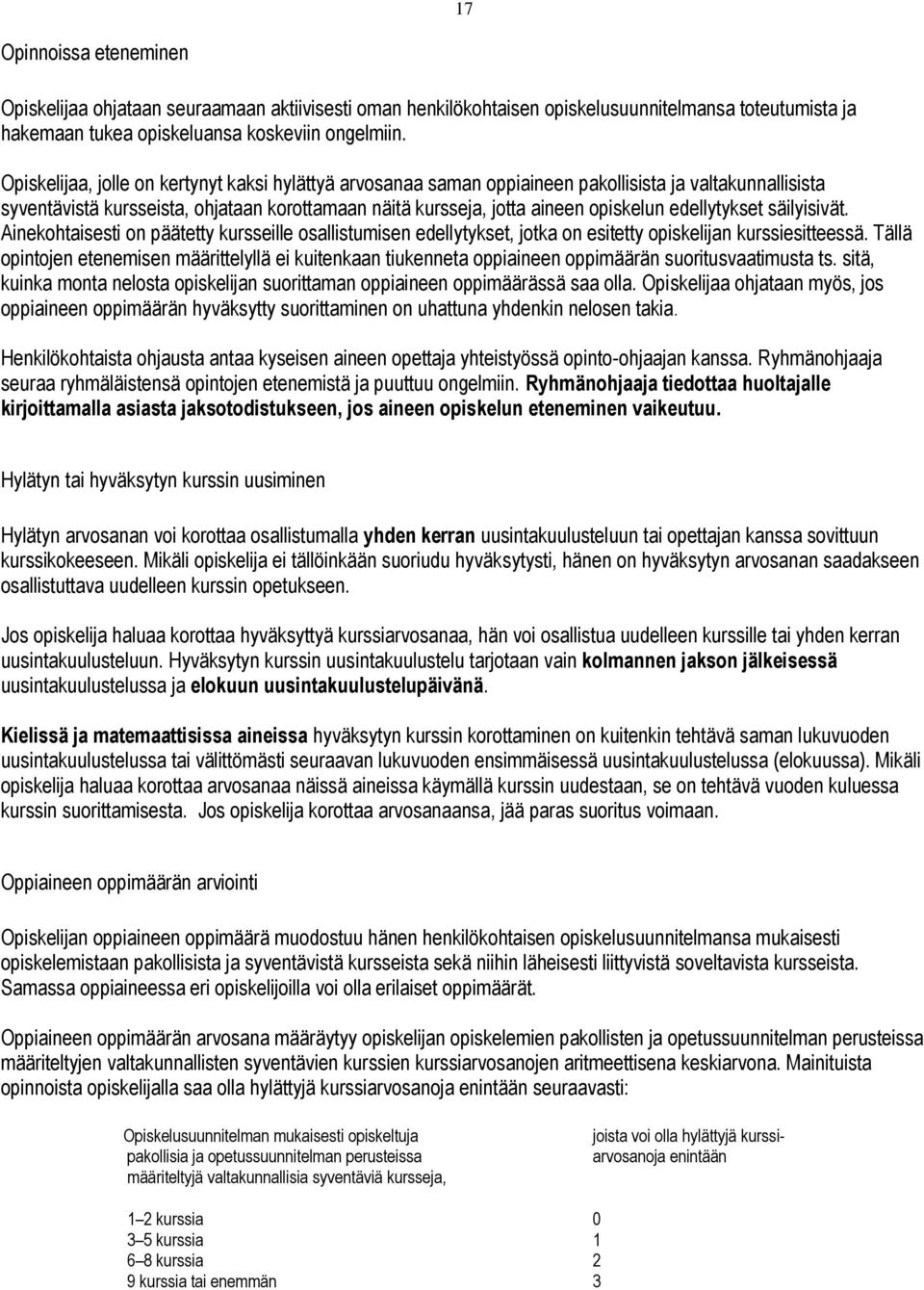 edellytykset säilyisivät. Ainekohtaisesti on päätetty kursseille osallistumisen edellytykset, jotka on esitetty opiskelijan kurssiesitteessä.