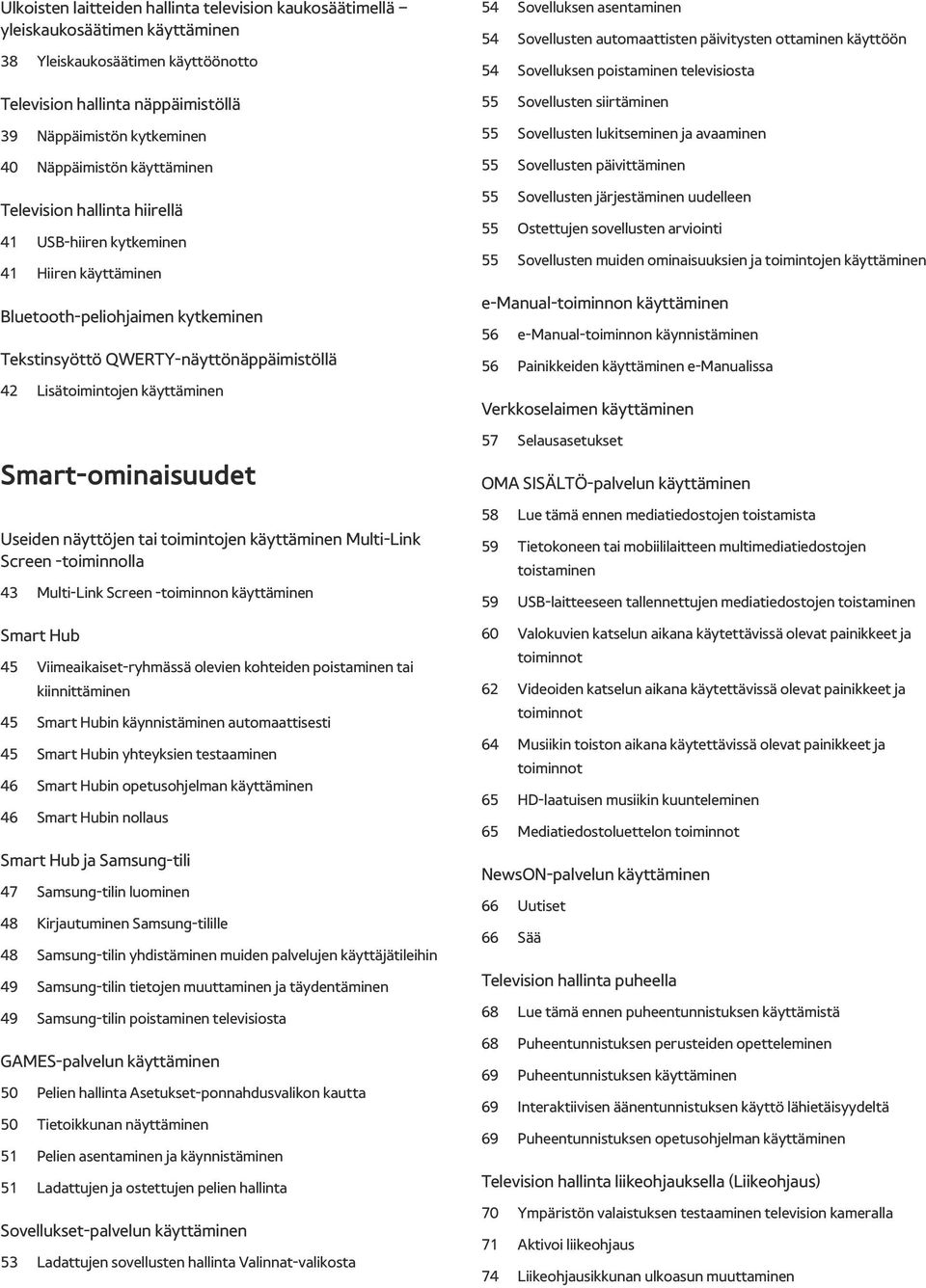 käyttäminen Smart-ominaisuudet Useiden näyttöjen tai toimintojen käyttäminen Multi-Link Screen -toiminnolla 43 Multi-Link Screen -toiminnon käyttäminen Smart Hub 45 Viimeaikaiset-ryhmässä olevien