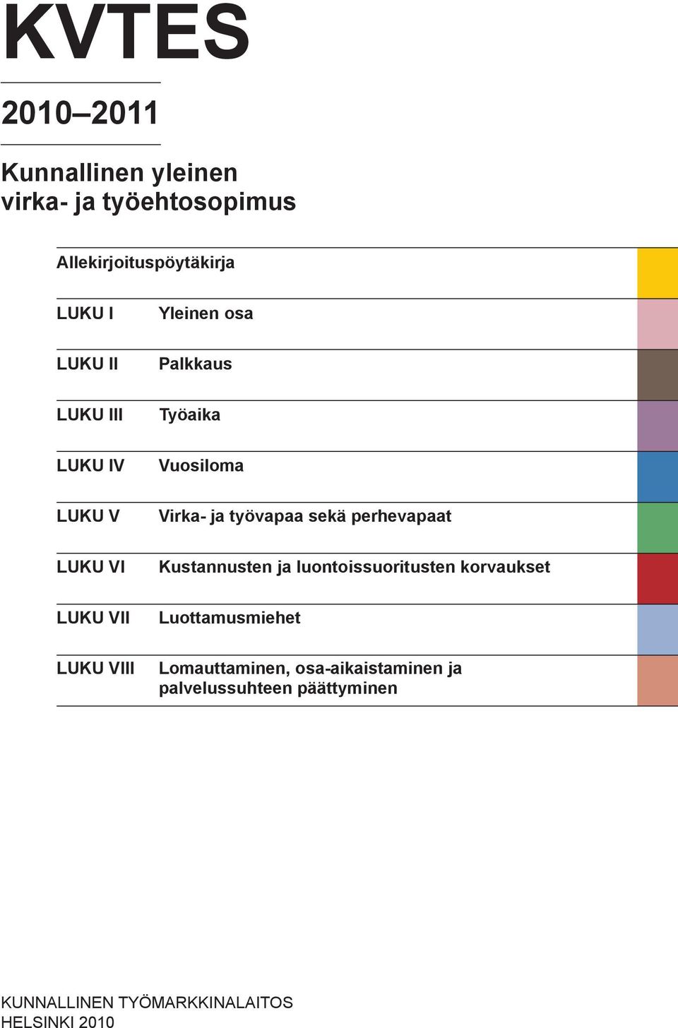 perhevapaat LUKU VI Kustannusten ja luontoissuoritusten korvaukset LUKU VII Luottamusmiehet LUKU