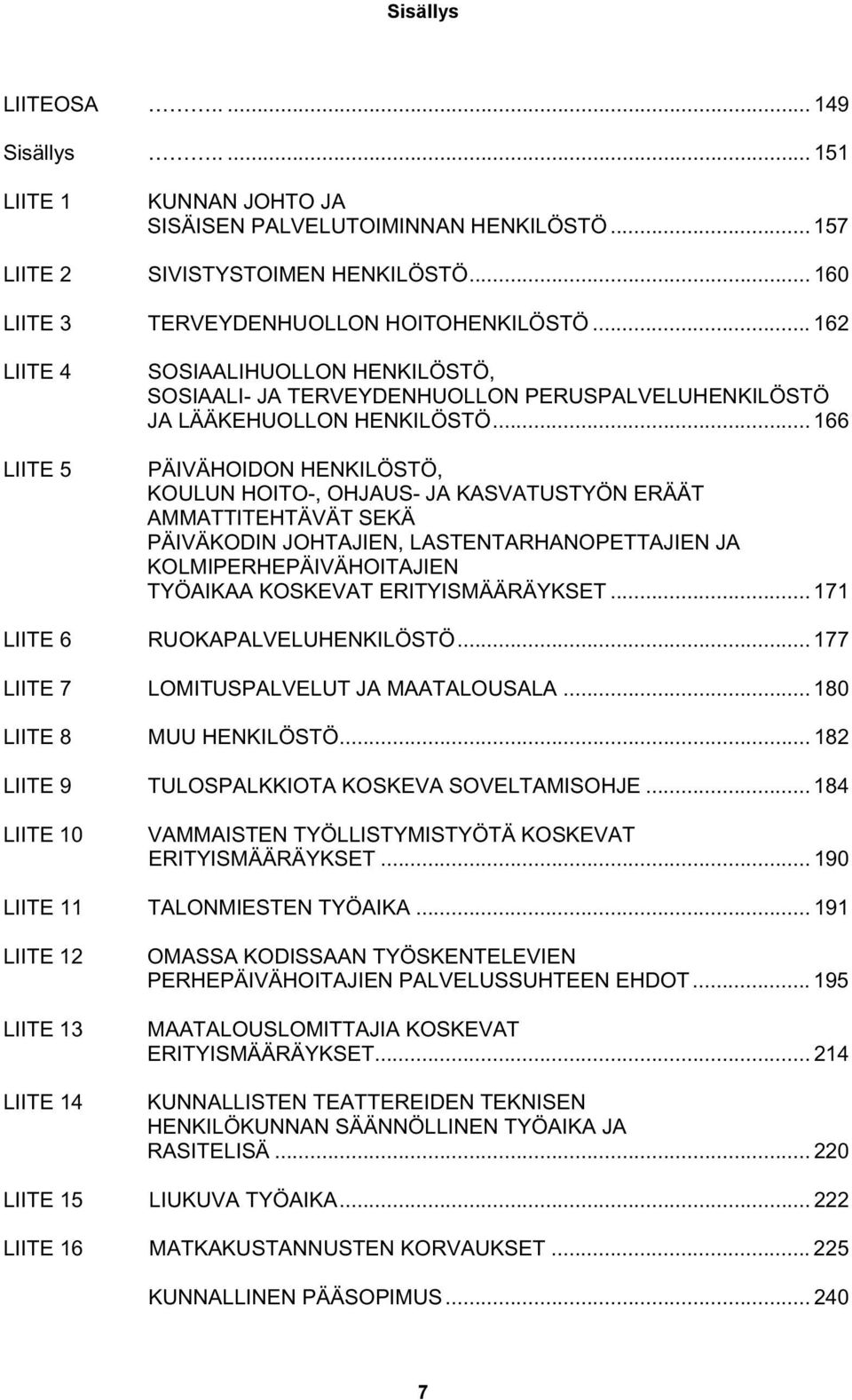 .. 166 PÄIVÄHOIDON HENKILÖSTÖ, KOULUN HOITO-, OHJAUS- JA KASVATUSTYÖN ERÄÄT AMMATTITEHTÄVÄT SEKÄ PÄIVÄKODIN JOHTAJIEN, LASTENTARHANOPETTAJIEN JA KOLMIPERHEPÄIVÄHOITAJIEN TYÖAIKAA KOSKEVAT