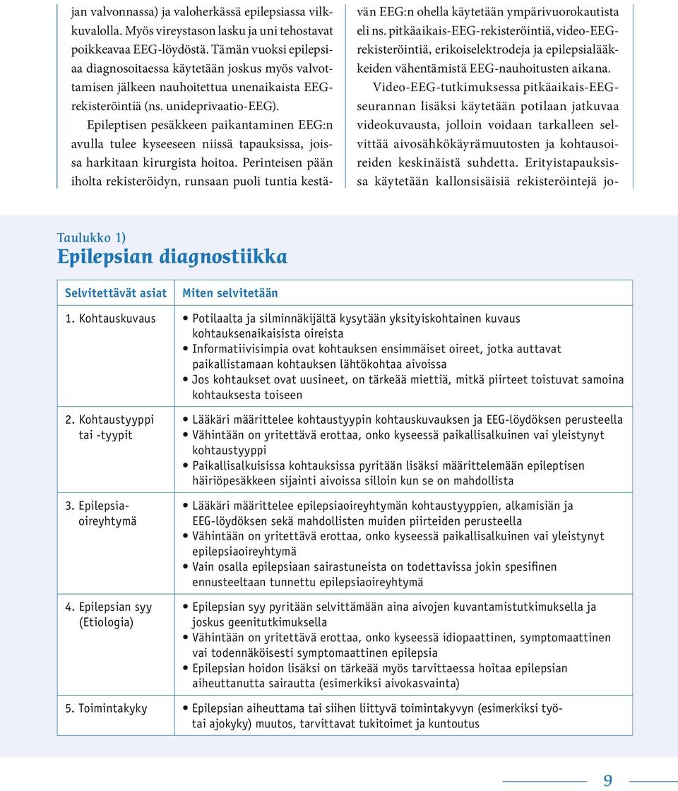 Epileptisen pesäkkeen paikantaminen EEG:n avulla tulee kyseeseen niissä tapauksissa, joissa harkitaan kirurgista hoitoa.