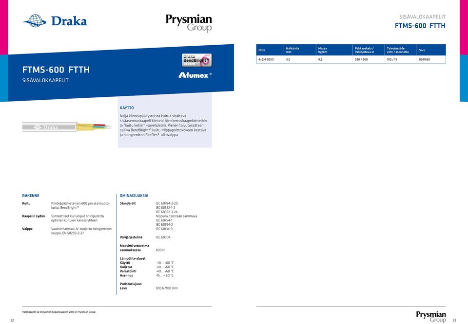 Nippupolttokokeen kestävä ja halogeeniton FireRes -ulkovaippa.