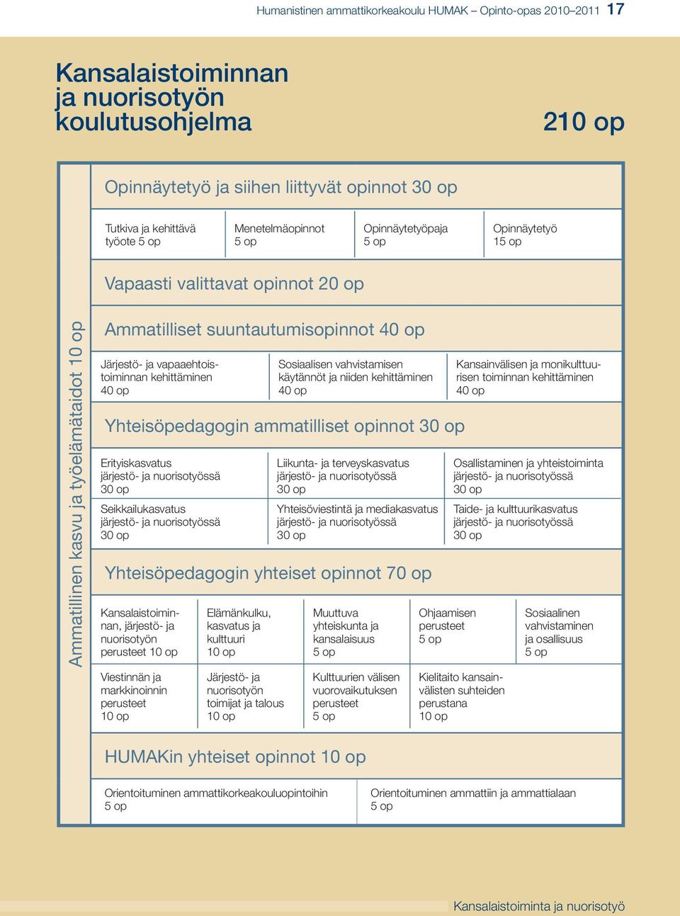 vapaaehtoistoiminnan kehittäminen 40 op Sosiaalisen vahvistamisen käytännöt ja niiden kehittäminen 40 op Yhteisöpedagogin ammatilliset opinnot 30 op Erityiskasvatus järjestö- ja nuorisotyössä 30 op