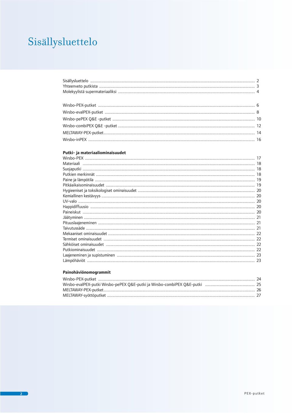 .. 18 Paine ja lämpötila... 19 Pitkäaikaisominaisuudet... 19 Hygieeniset ja toksikologiset ominaisuudet... 20 Kemiallinen kestävyys... 20 UV-valo... 20 Happidiffuusio... 20 Paineiskut... 20 Jäätyminen.