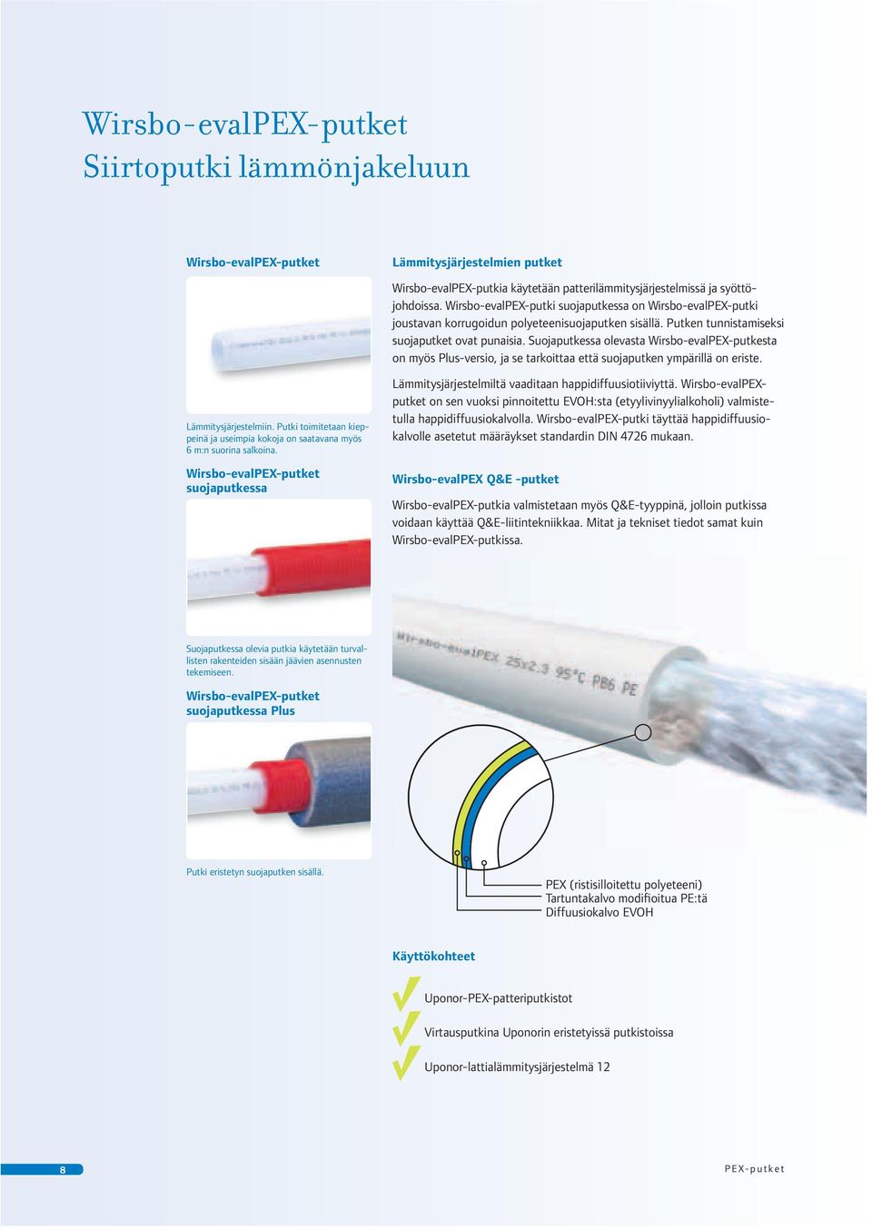 Suojaputkessa olevasta Wirsbo-evalPEX-putkesta on myös Plus-versio, ja se tarkoittaa että suojaputken ympärillä on eriste. Läitysjärjestelmiin.