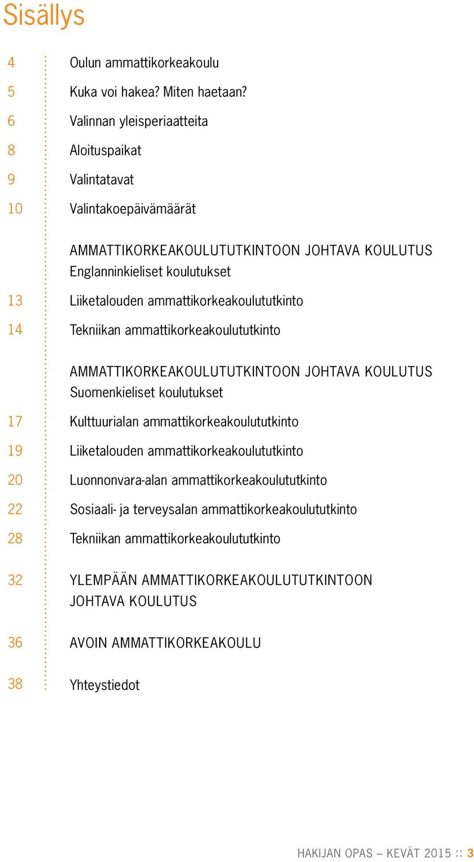 ammattikorkeakoulututkinto Tekniikan ammattikorkeakoulututkinto AMMATTIKORKEAKOULUTUTKINTOON JOHTAVA KOULUTUS Suomenkieliset koulutukset 17 19 20 22 28 Kulttuurialan