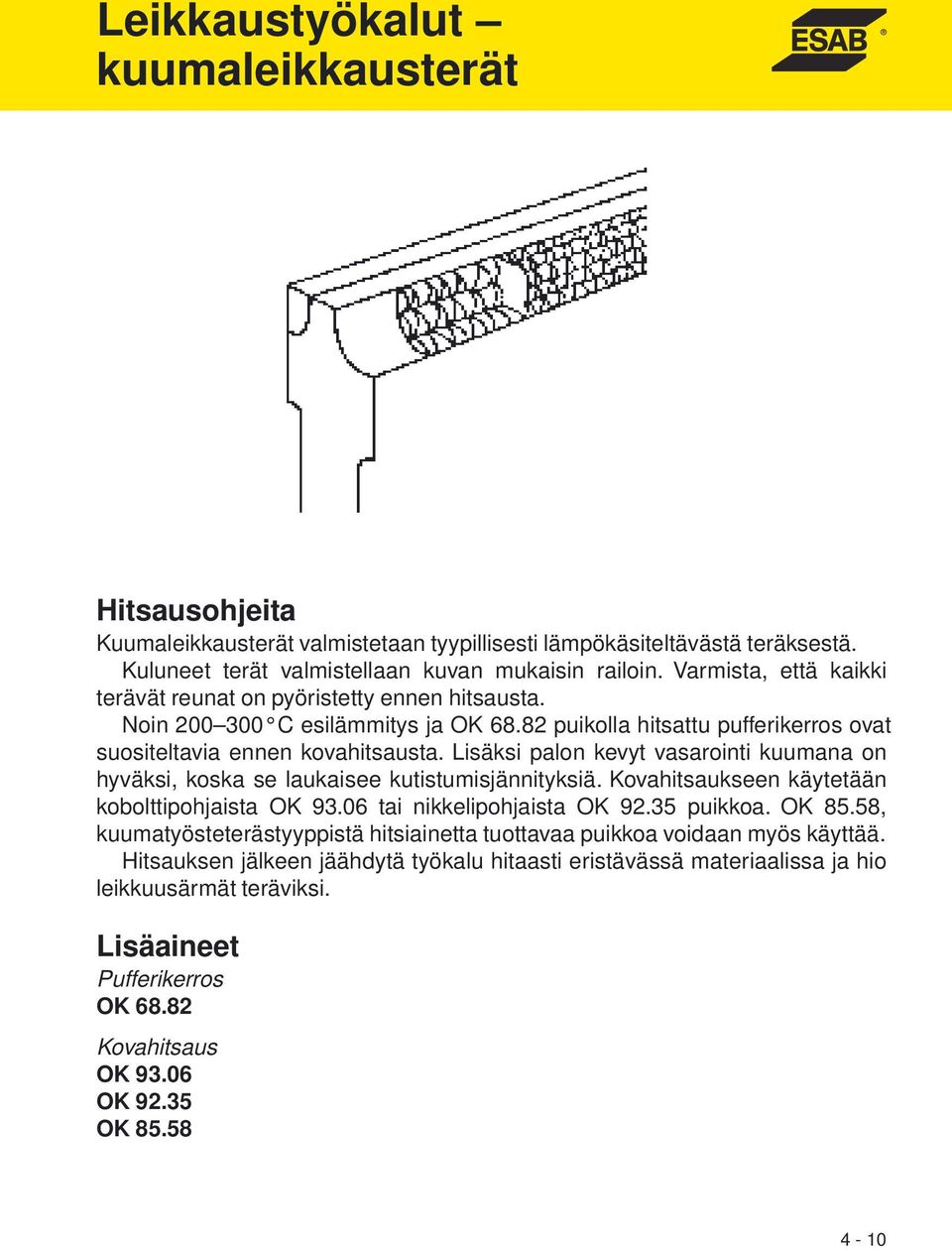 Lisäksi palon kevyt vasarointi kuumana on hyväksi, koska se laukaisee kutistumisjännityksiä. Kovahitsaukseen käytetään kobolttipohjaista OK 93.06 tai nikkelipohjaista OK 92.35 puikkoa. OK 85.