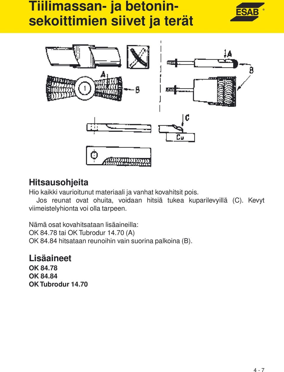 Kevyt viimeistelyhionta voi olla tarpeen. Nämä osat kovahitsataan lisäaineilla: OK 84.