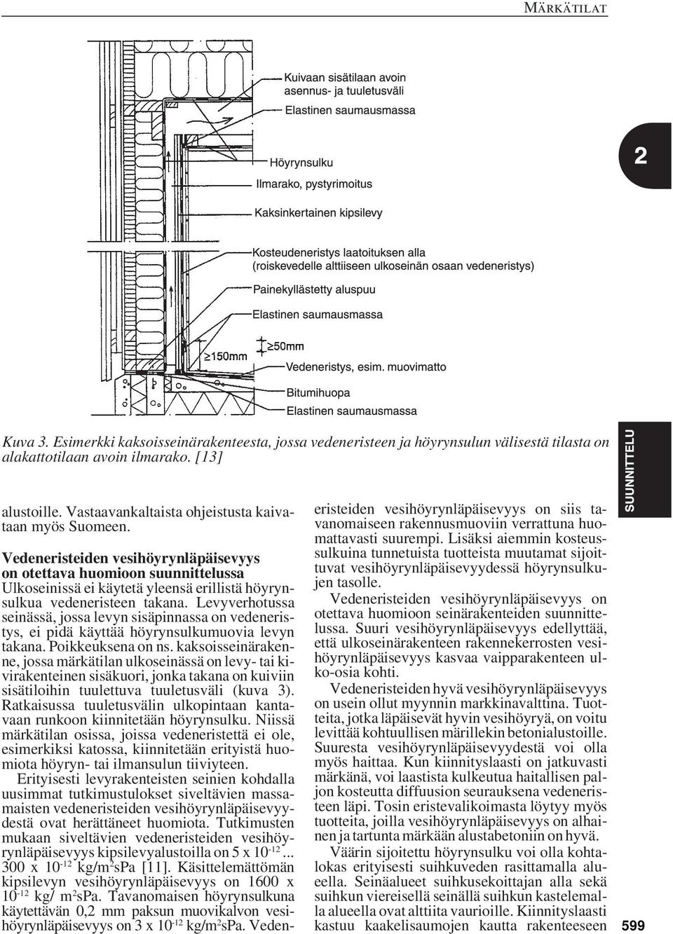 Vedeneristeiden vesihöyrynläpäisevyys on otettava huomioon suunnittelussa Ulkoseinissä ei käytetä yleensä erillistä höyrynsulkua vedeneristeen takana.