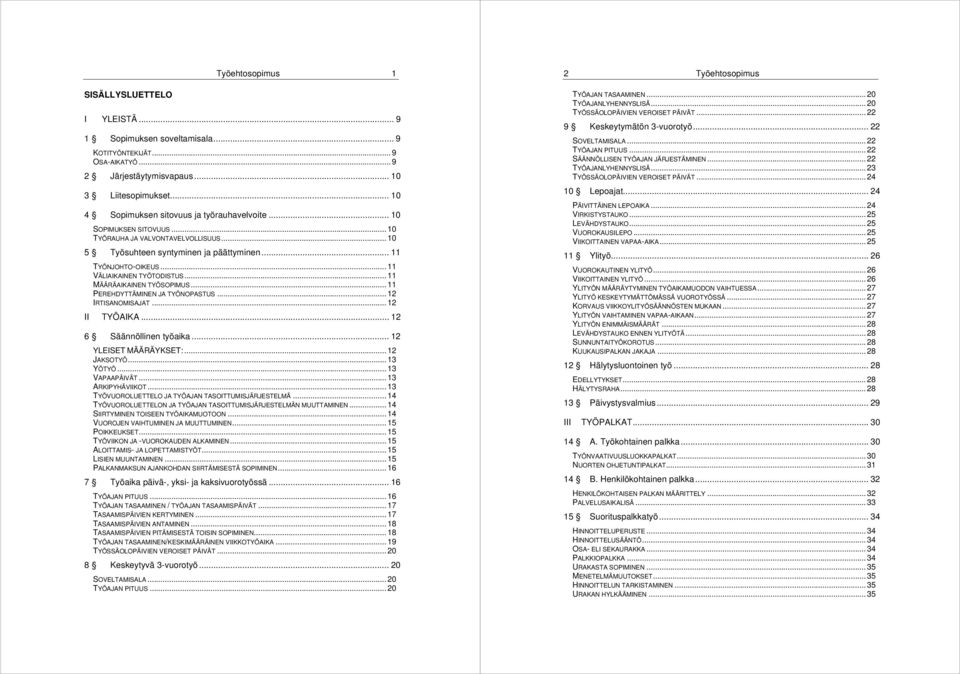 .. 11 PEREHDYTTÄMINEN JA TYÖNOPASTUS... 12 IRTISANOMISAJAT... 12 II TYÖAIKA... 12 6 Säännöllinen työaika... 12 YLEISET MÄÄRÄYKSET:... 12 JAKSOTYÖ... 13 YÖTYÖ... 13 VAPAAPÄIVÄT... 13 ARKIPYHÄVIIKOT.